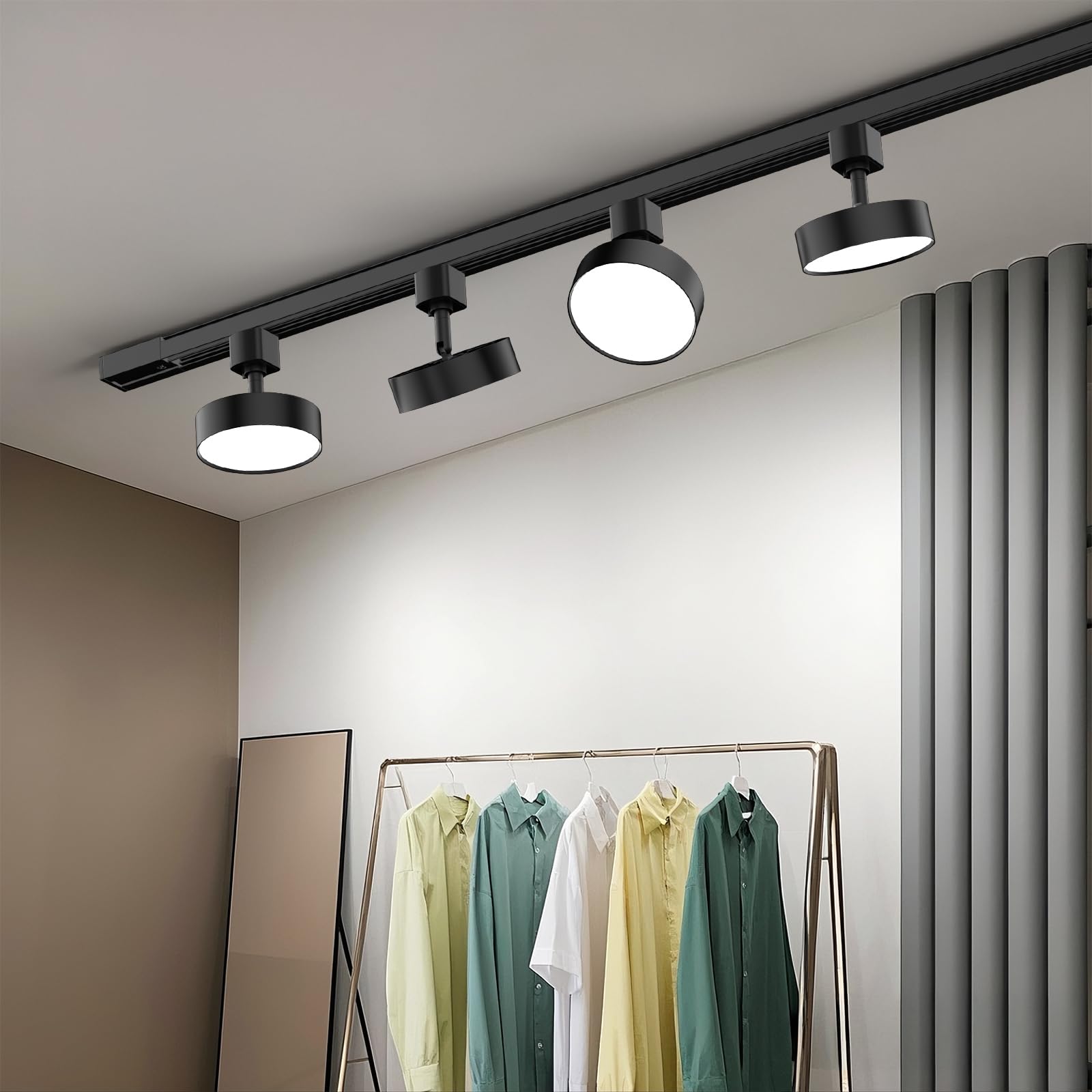TuyuBEE Dimmable LED Track Lighting Heads, 12W 1000lm, CRI90+ 3000K, H Type, Black, 4 Pack, Aluminum