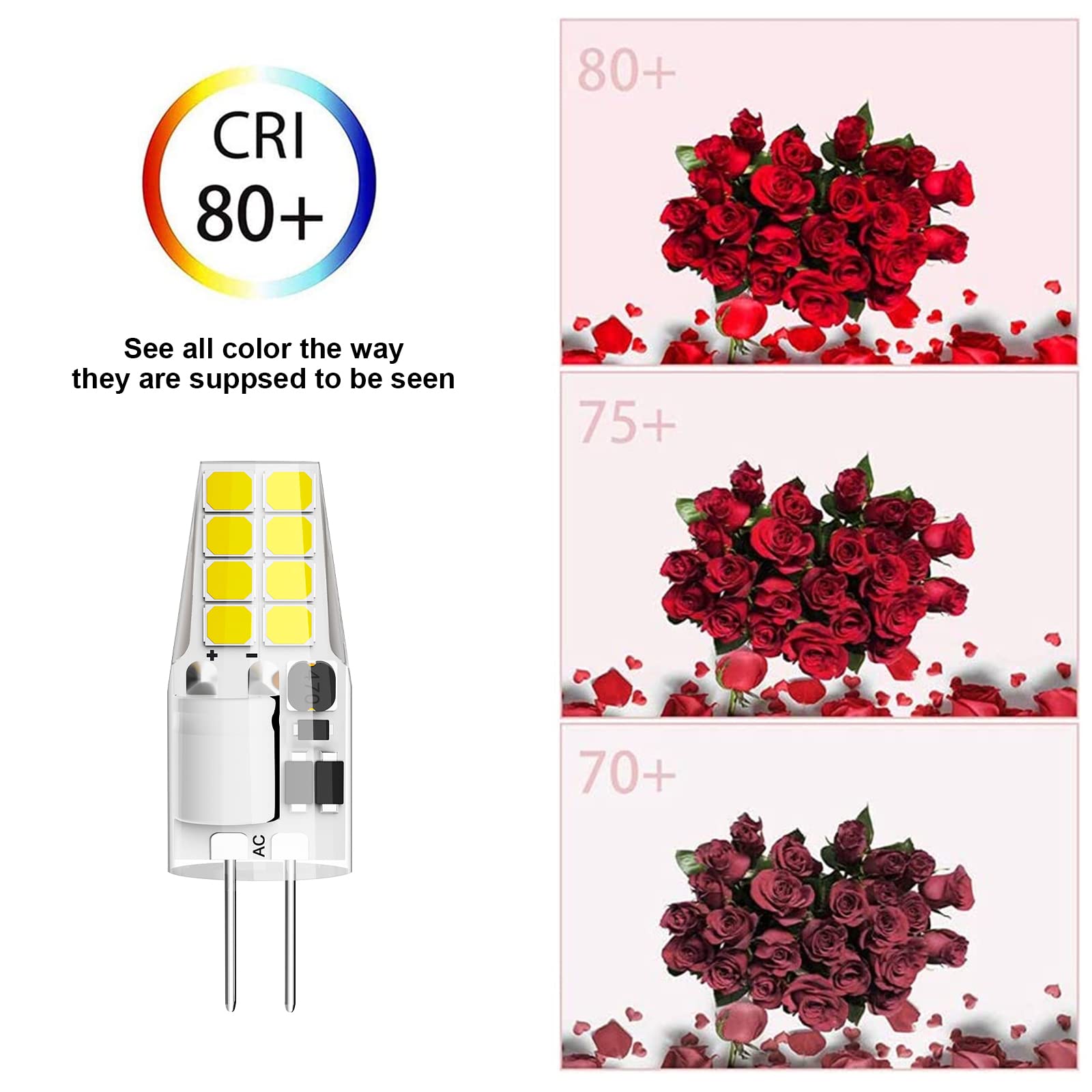 Lacnooe G4 LED Bulb 3W Daylight White 6000K Bi-Pin Halogen Equivalent, 10 Pack, Silica Gel, AC/DC 12V for P