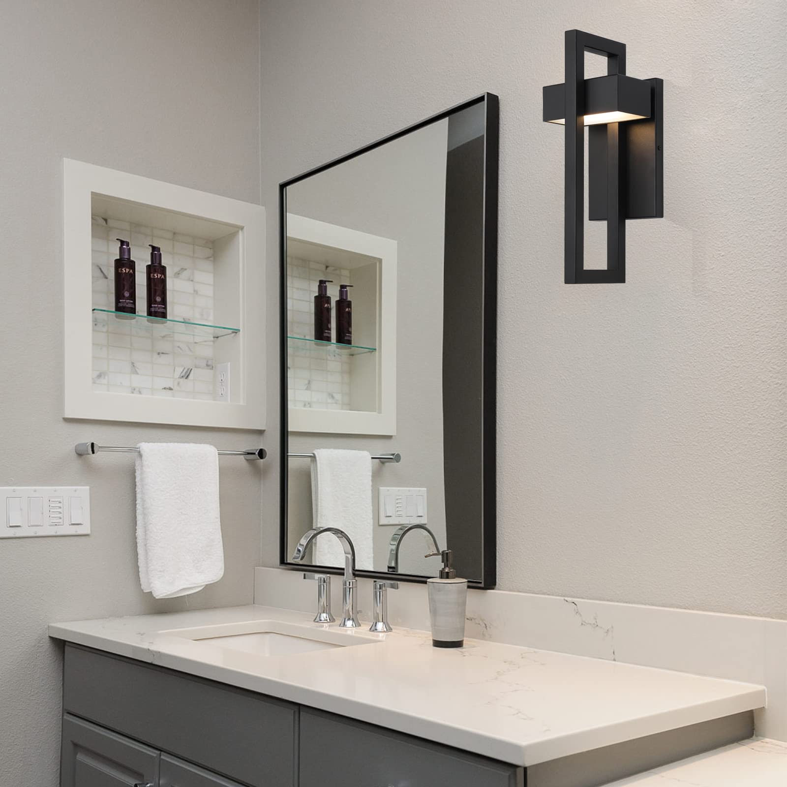 Krychiler 2 Set Modern Black Led Wall Sconce, Waterproof Indoor/Outdoor Lighting, 13.6&quot;