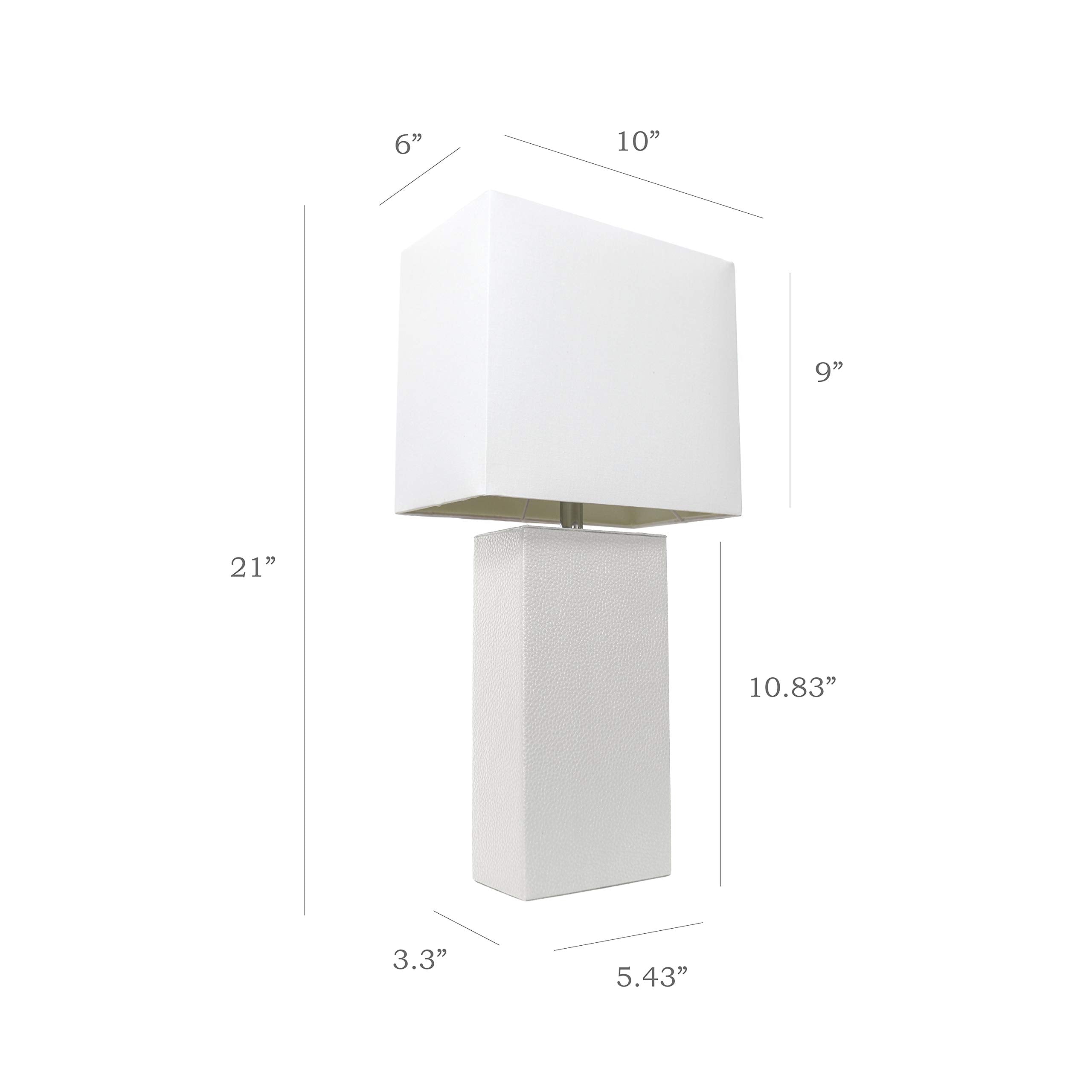 Elegant Designs Lc2000-Wht-2Pk 2 Pack Modern Leather Table Lamps With White Fabric Shades, White