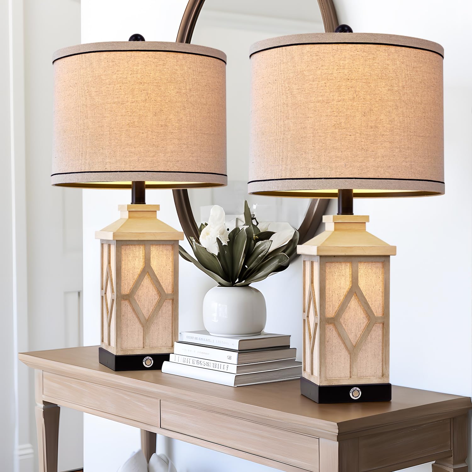 G-Safava 23.5'' Touch Table Lamps For Living Room Set Of 2 Farmhouse Bedside Lamps With Usb A+C Charging Ports 3-Way Dimmable Wh