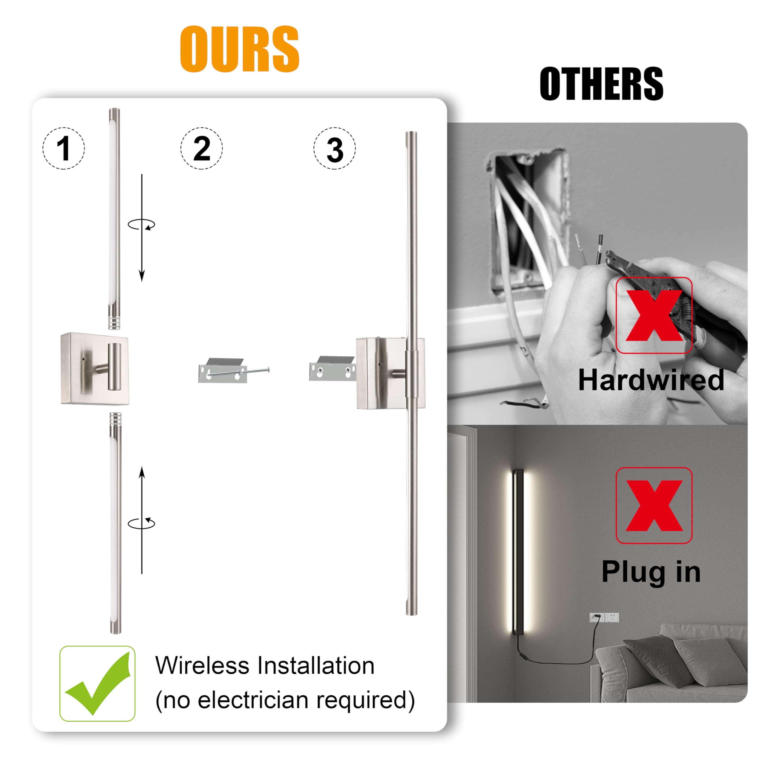 Morauroral Sand-Nickel Battery Operated Wall Sconces Set Of Two, Dimmable Wall Sconces With Remote Control, Rechargeable Sconces