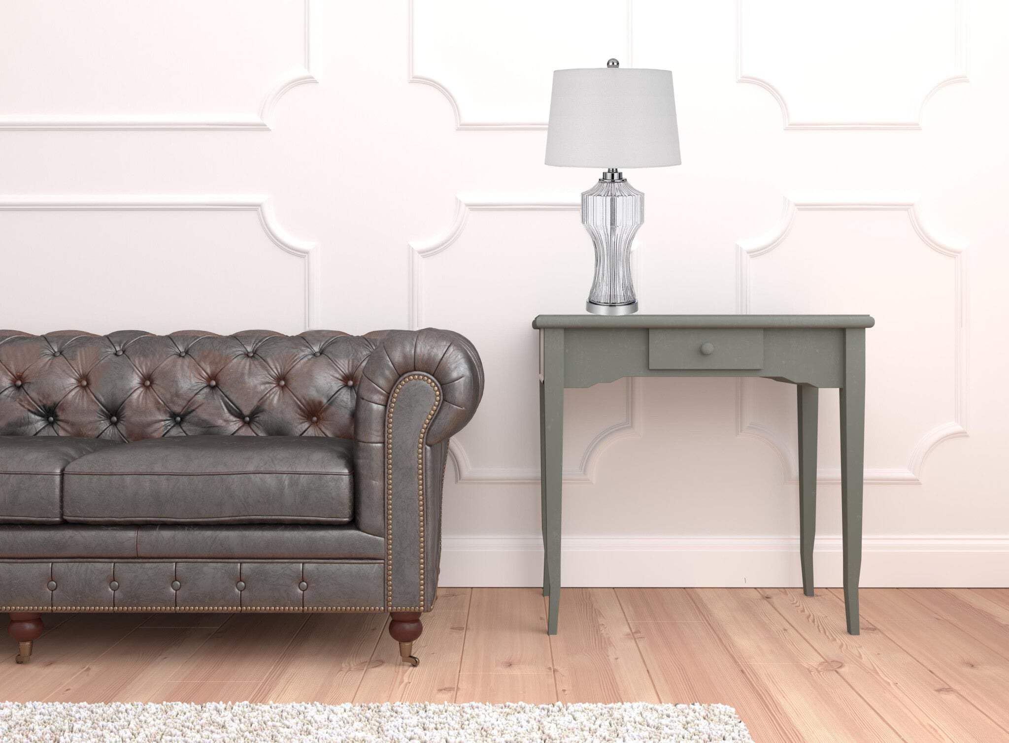 Homeroots Clear Glass Table Lamp, 26 In. With White Empire Shade, Model 524745