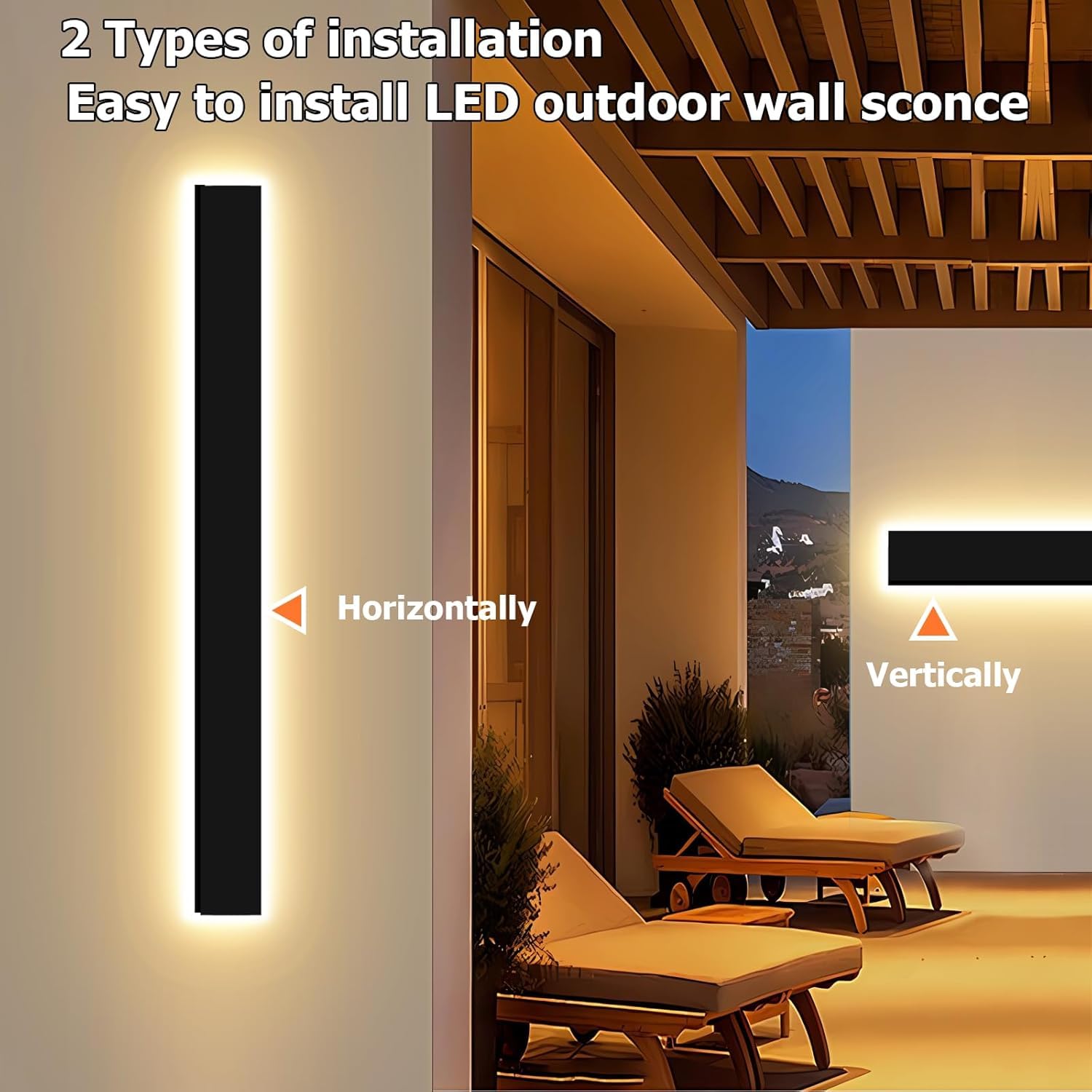 ENMLN Modern Outdoor Wall Lights Fixture, 39in Dimmable IP65 Waterproof, Black Metal Sconce for Garage & Front Door