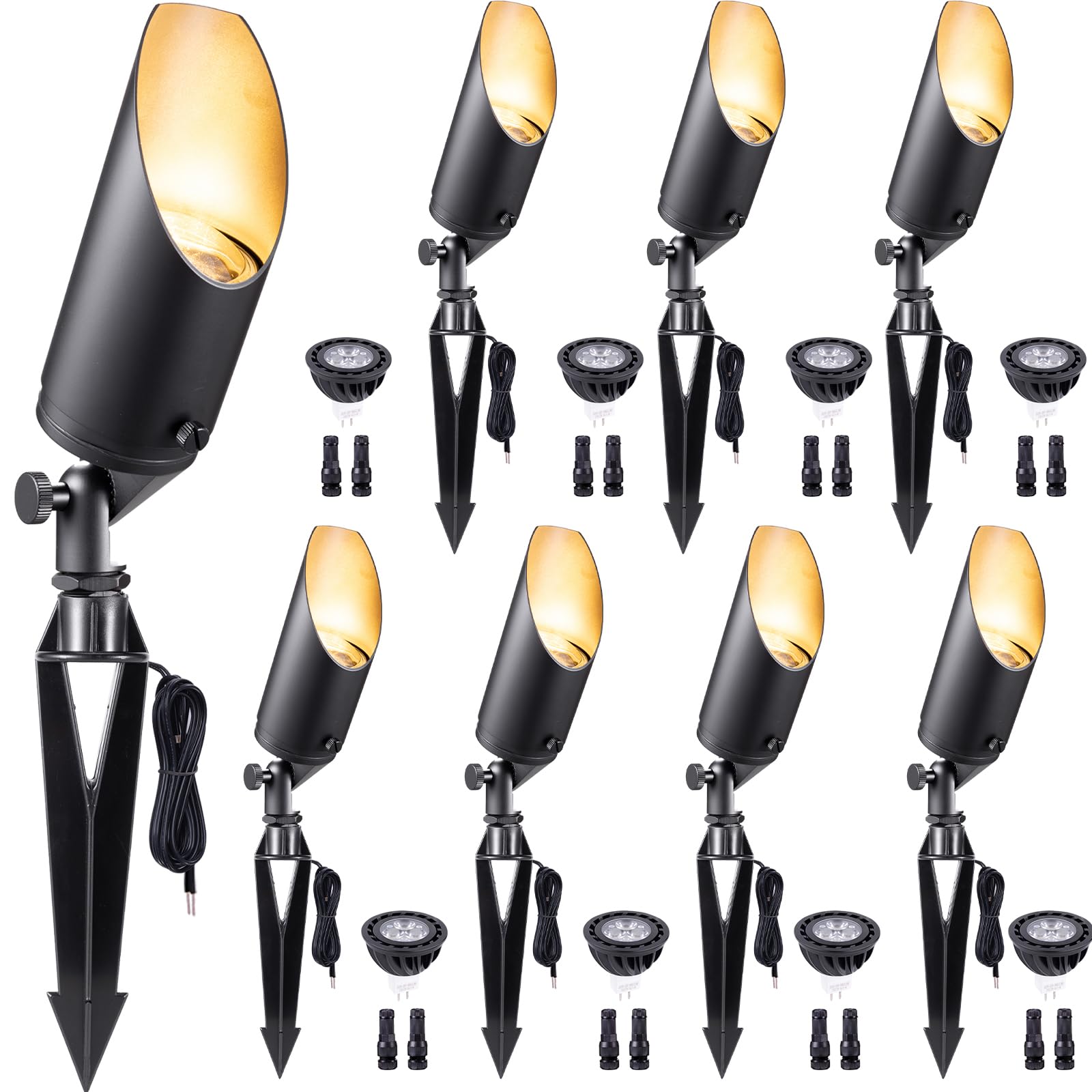 Gardenreet Brass Spot Light Low Voltage - Outdoor Landscape Spotlights, 12V Landscaping LED Uplights, Hard-Wired All Weather Bla