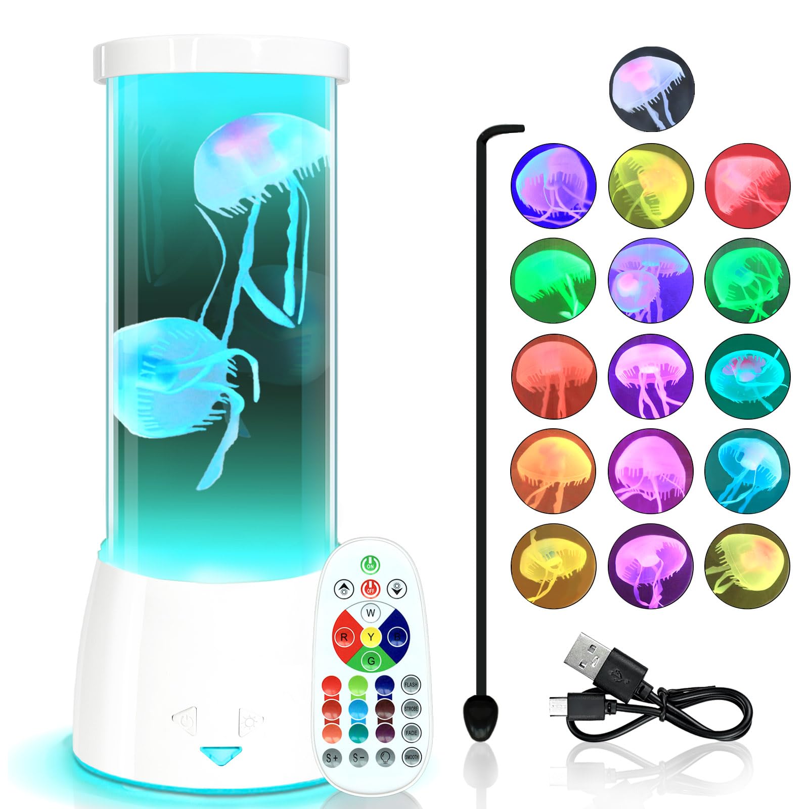 Jellyfish Lamp, Round LED Jelly Fish Aquarium Lamp with Color Changing Mood Light,Noiseless Night Light for Kids Men Women Home 