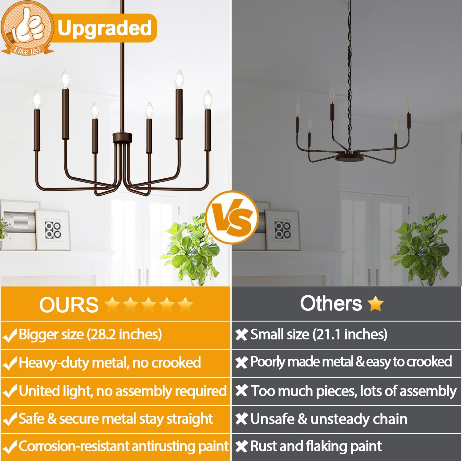 Brass Gold Chandelier, 6-Light Chandelier Light Fixture Farmhouse Chandeliers For Dining Room, Vintage Candle Pendant Light Fixt