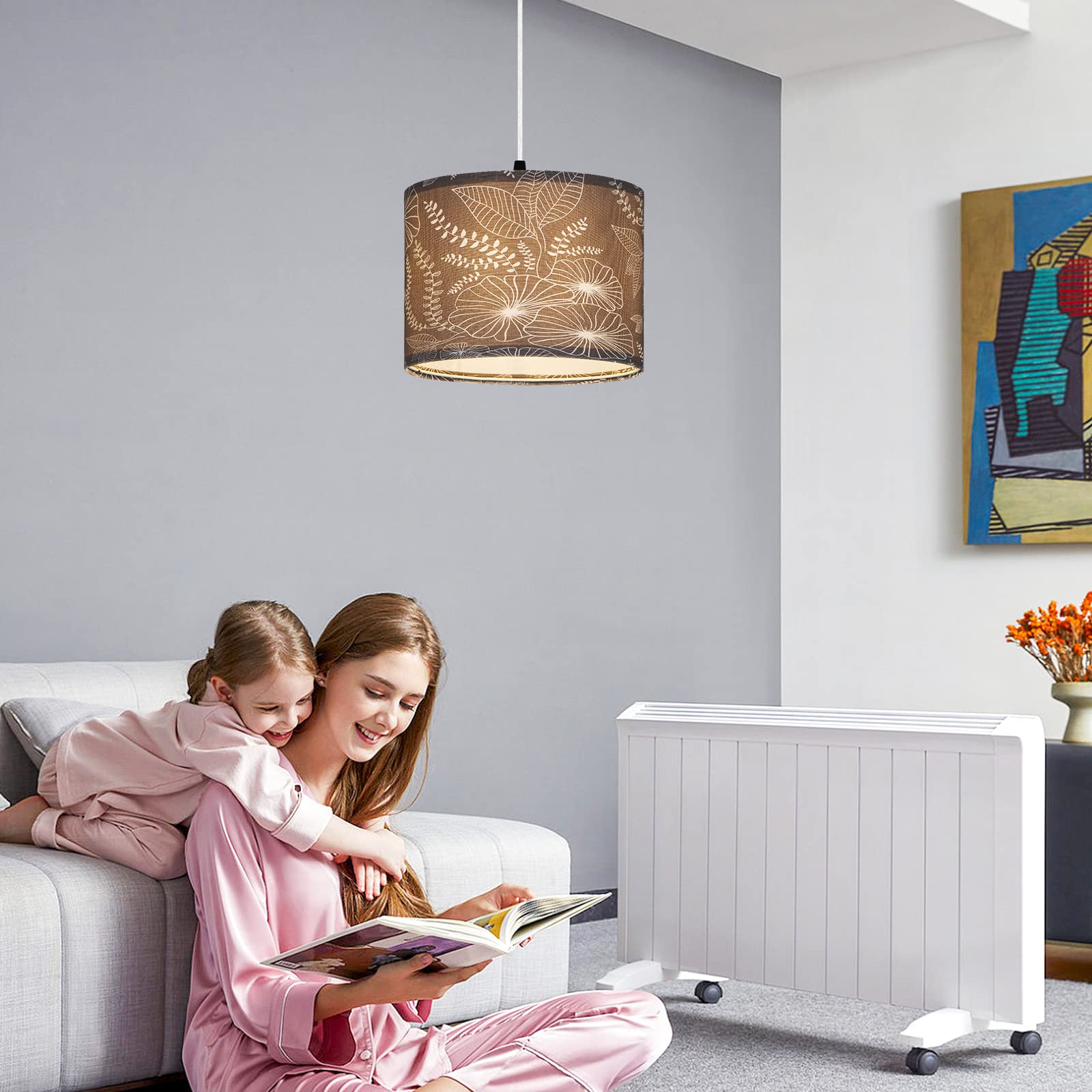 Cinsary Plug In Pendant Light, Hanging Light With Plug In Cord With Dimmable Switch, Hanging Lamp With 15 Ft Clear Cord, Grey Pe