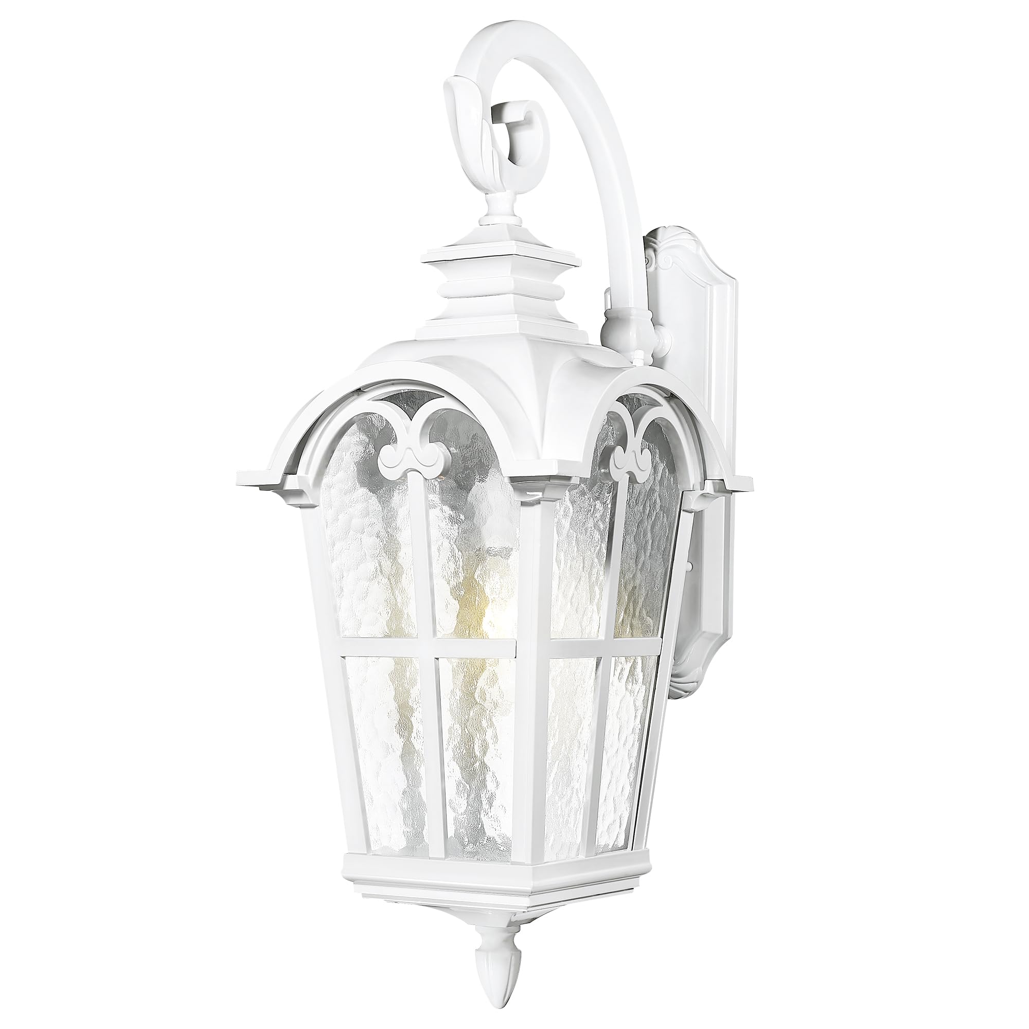 Emliviar 1-Light 28.7'' Wall Sconce with Water Grain Glass, Vintage Farmhouse Wall Lamp for House Porch, White Finish in Die-cas
