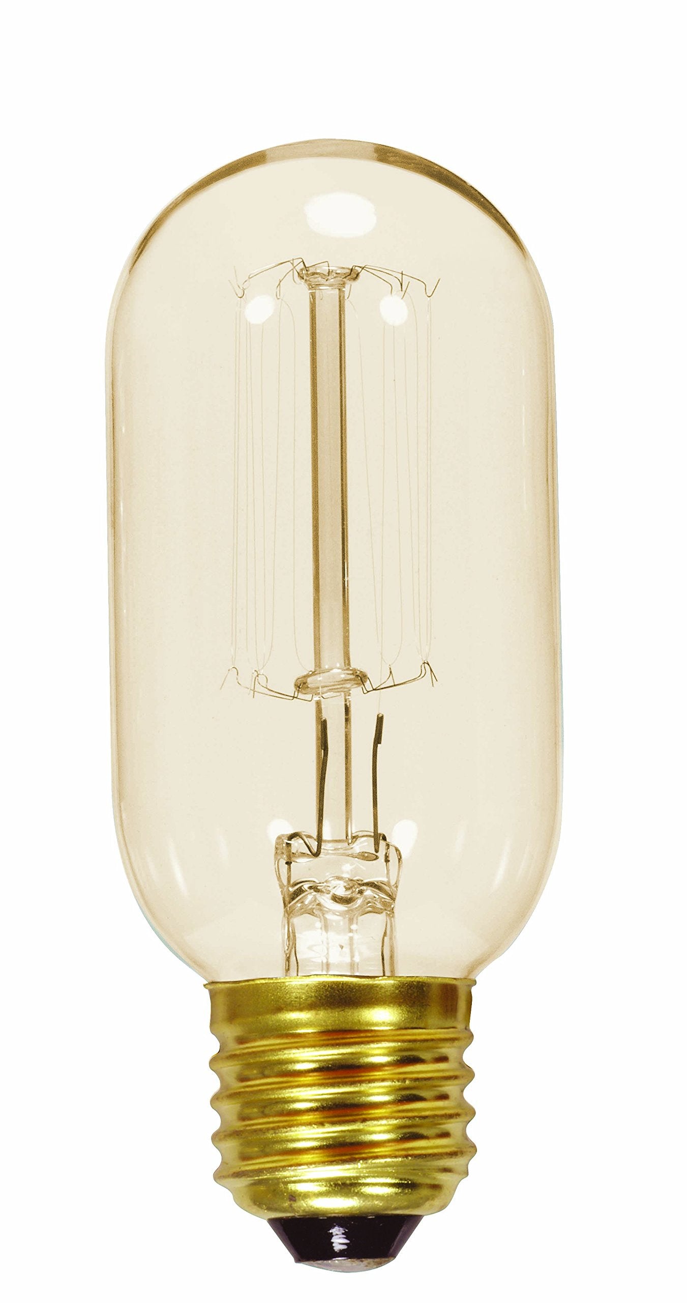 Satco S2417 T14 Incandescent Light Bulb, 40 Watt, 160 Lumens, Dimmable, Medium Base, Soft White 2700K, Vintage Cage Coil Design