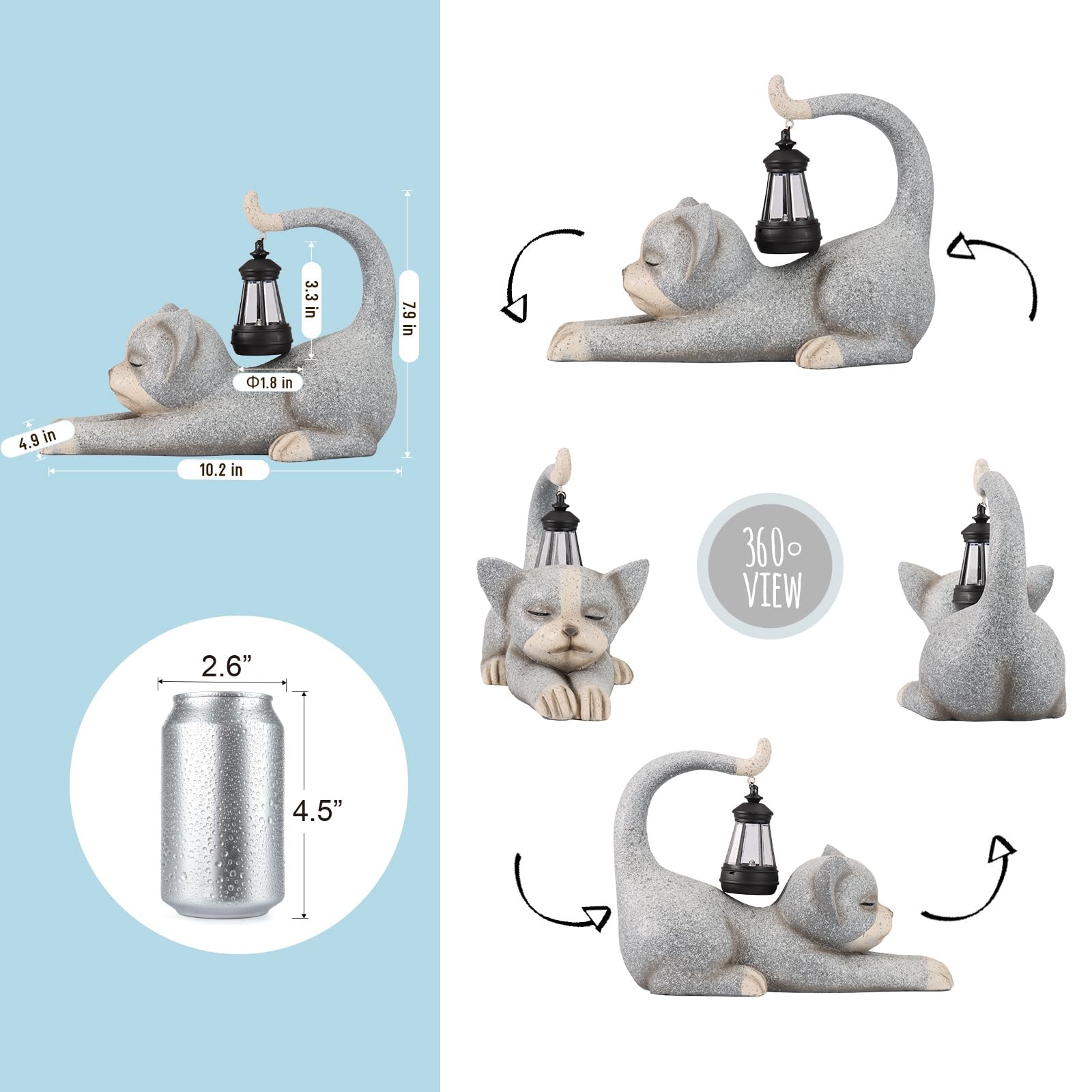 Jumphigh Garden Cat Statue With Solar Lantern, Garden Sculpture Decor Animal Figurines Cute Cat For Yard Lawn Patio Balcony Outd