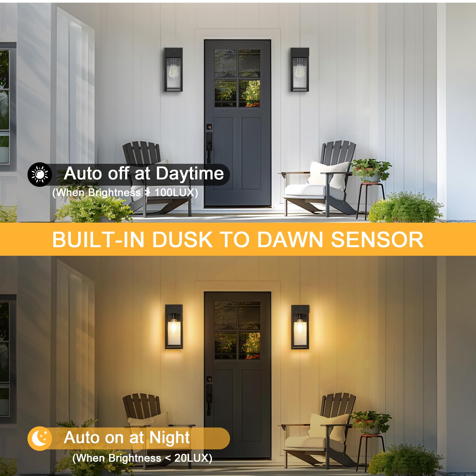 Oykyohei Dusk To Dawn Outdoor Light Fixtures Wall Mount, Outdoor Porch Lights With Gfci Outlet, Dusk To Dawn Outdoor Lighting Fo