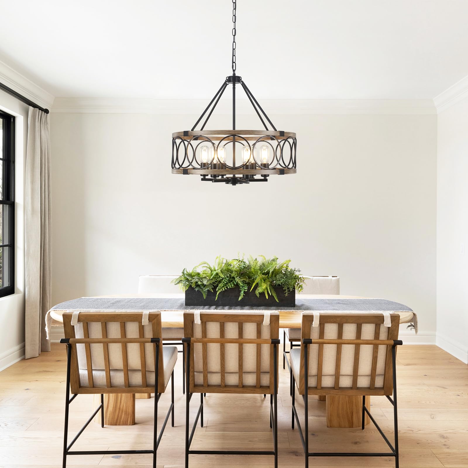 ZCHAOZ Farmhouse Chandelier, 6 Lights, 21.65" Black Drum Pendant Lighting for Dining Room, Kitchen Island, Foyer - Model D00129
