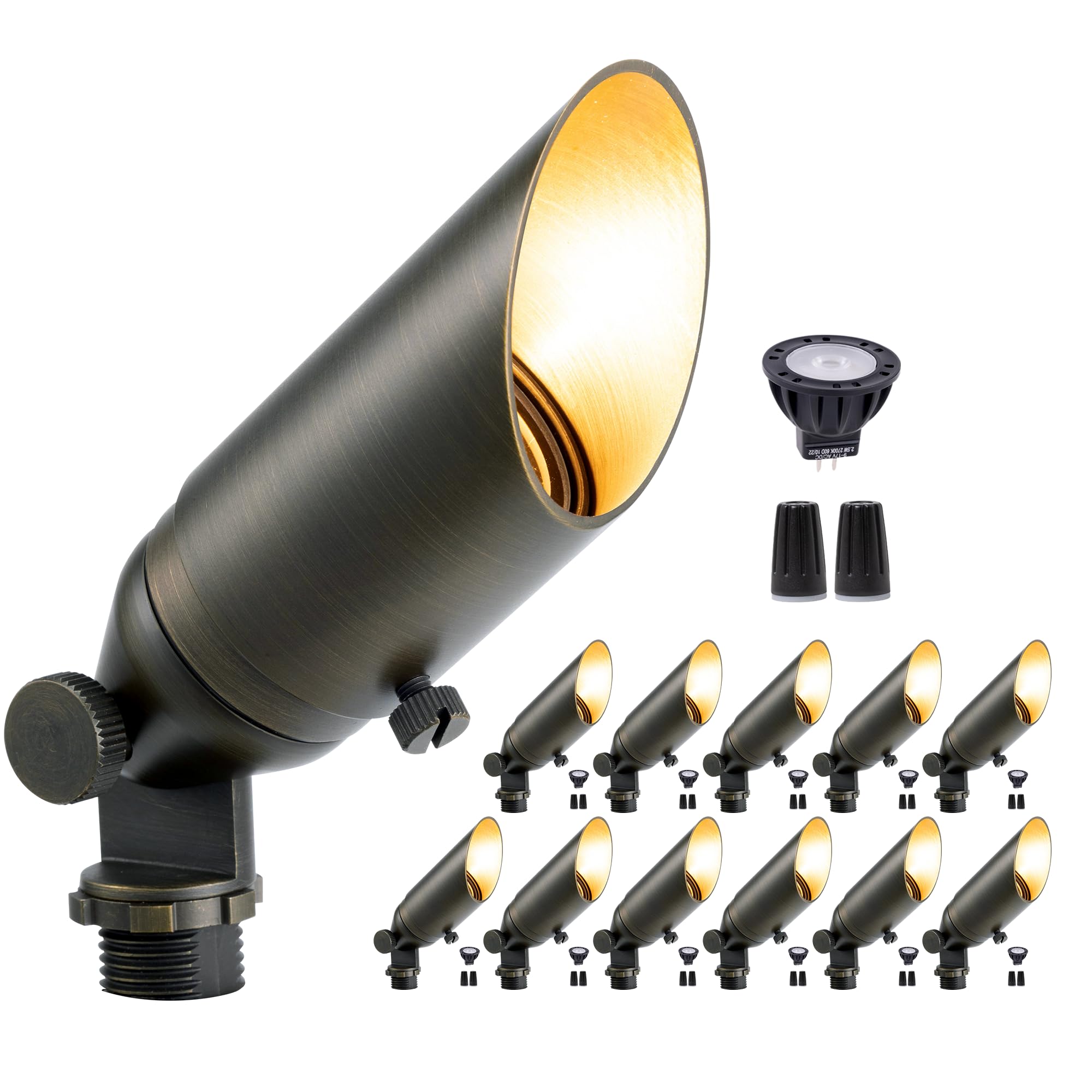 Gardenreet Die-Cast Brass Spot Light LED - Dim Outdoor 12V Uplighting Waterproof, MR11 Low Voltage Landscape Lights Metal, Bronz