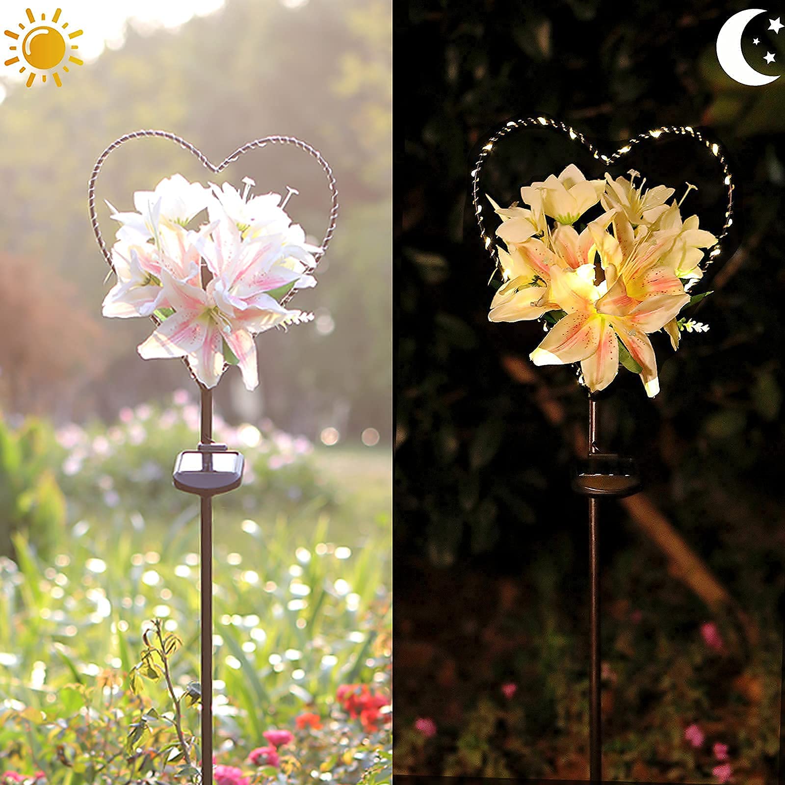 Starryfill Garden Solar Lights - Heart-Shaped Metal Stake with 25 LED Warm White Lights for Outdoor Decorations