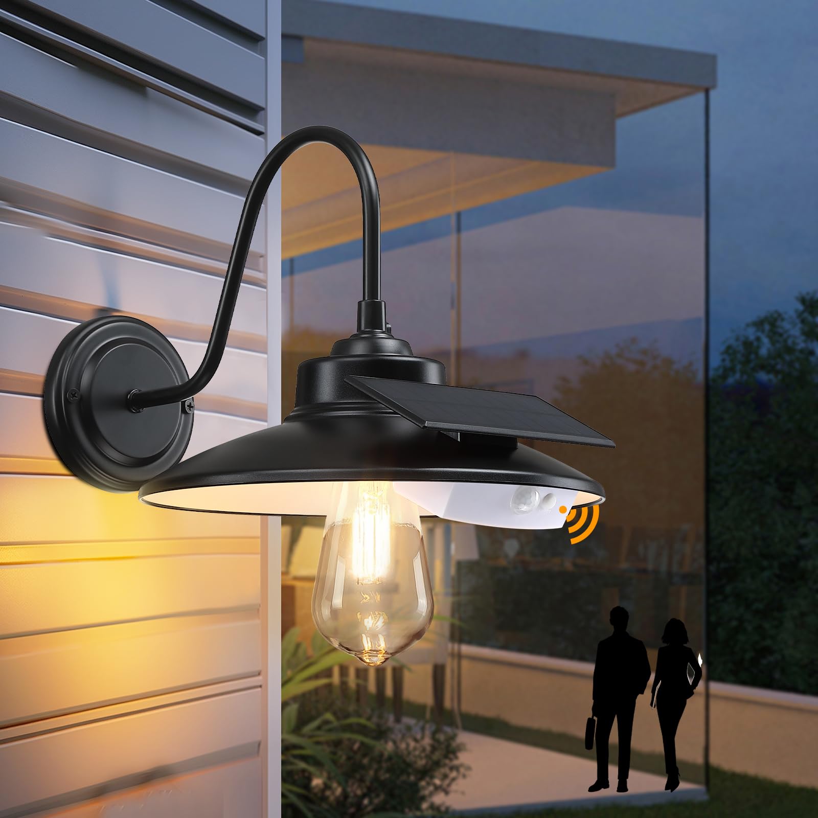 CRIRY Solar Barn Light with 3 Lighting Modes and Motion Sensor, Outdoor Solar Gooseneck Wall Light IP65 Waterproof Solar Porch L