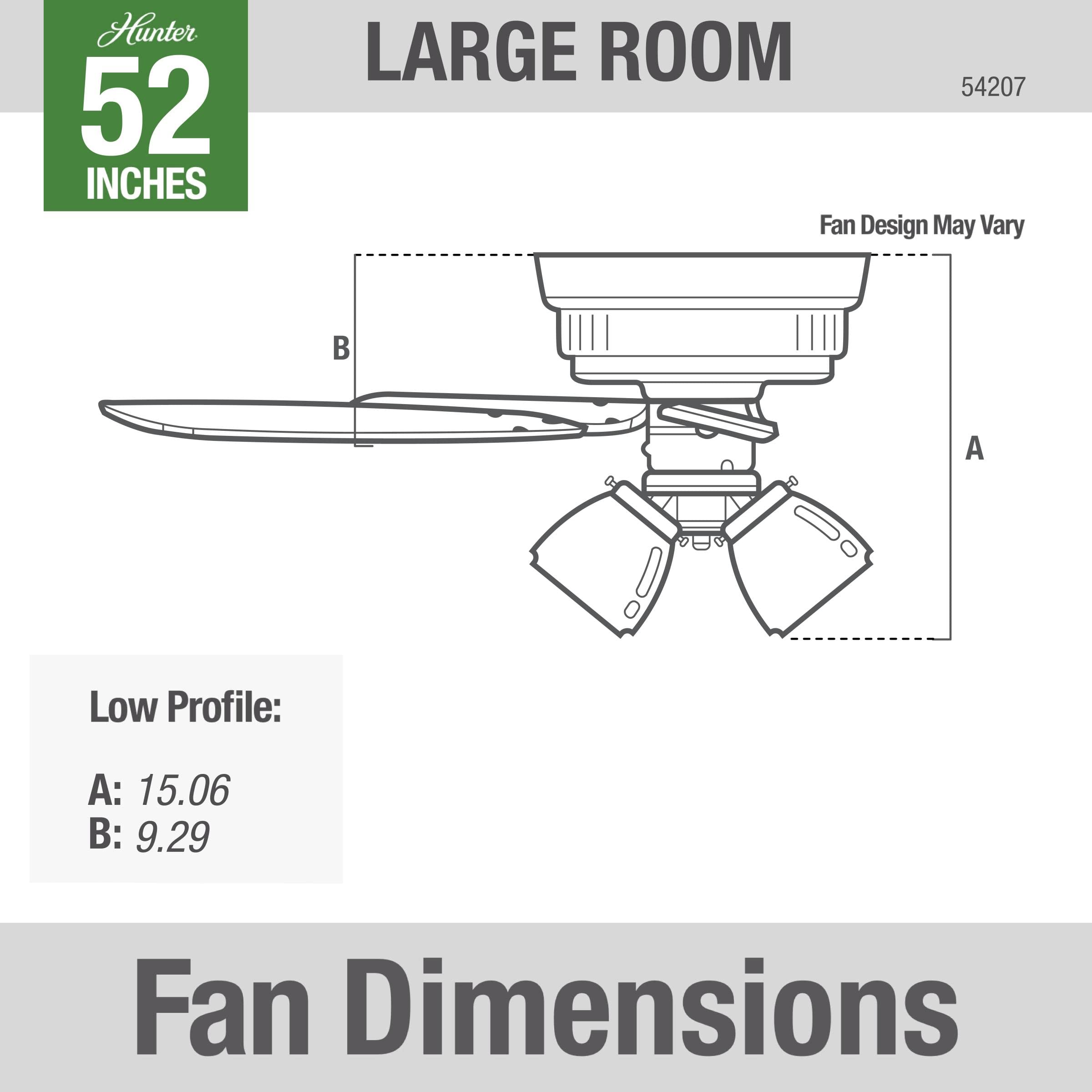 Hunter Fan Company, 54207, 52 Inch Crestfield Fresh White Low Profile Ceiling Fan With Led Light Kit And Pull Chain