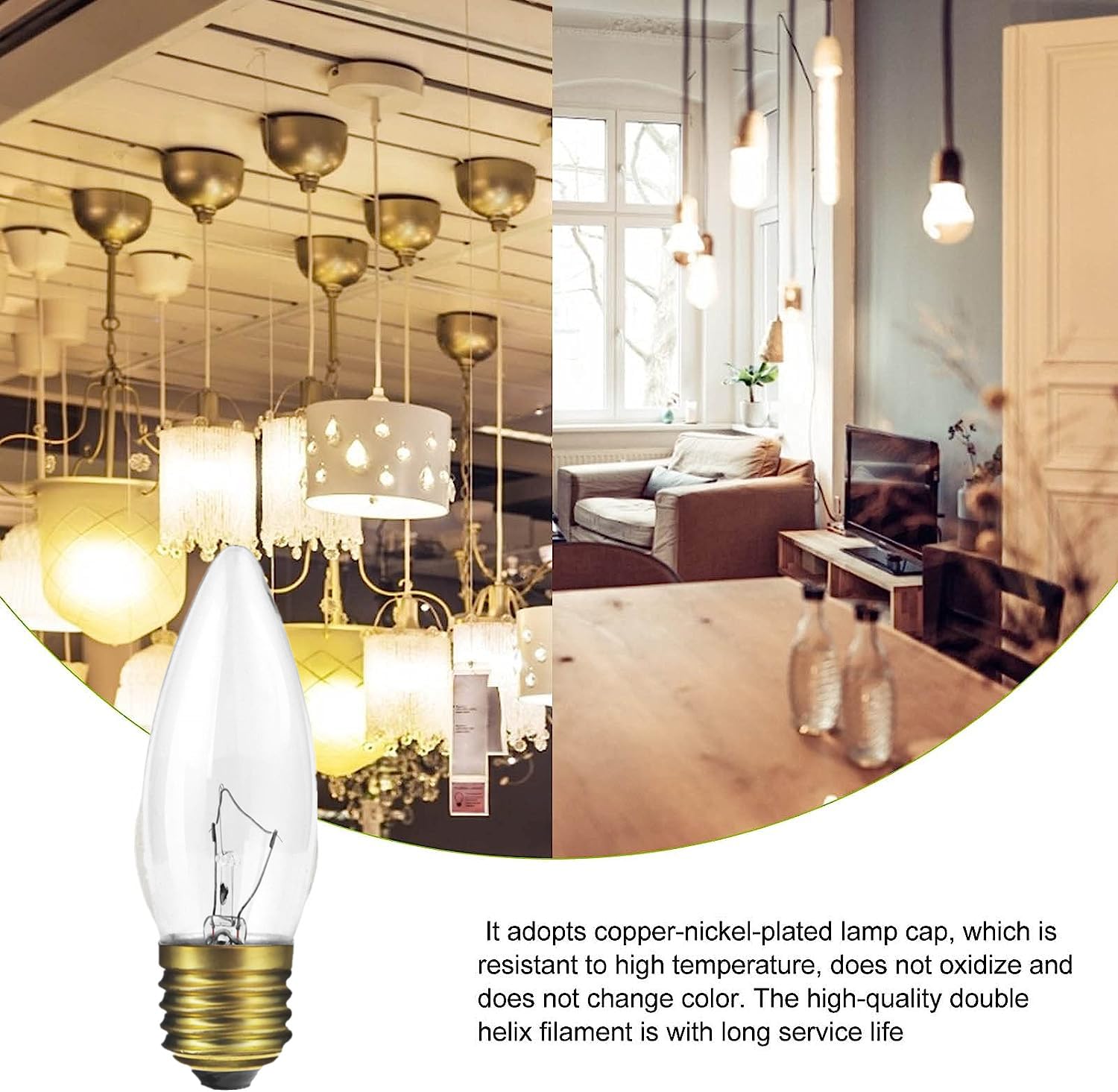 Bubyvv 40W Incandescent Torpedo Tip Chandelier,Incandescent Light Bulb, Clear Finish, Decorative, Chandelier F Type Flame Tip, E