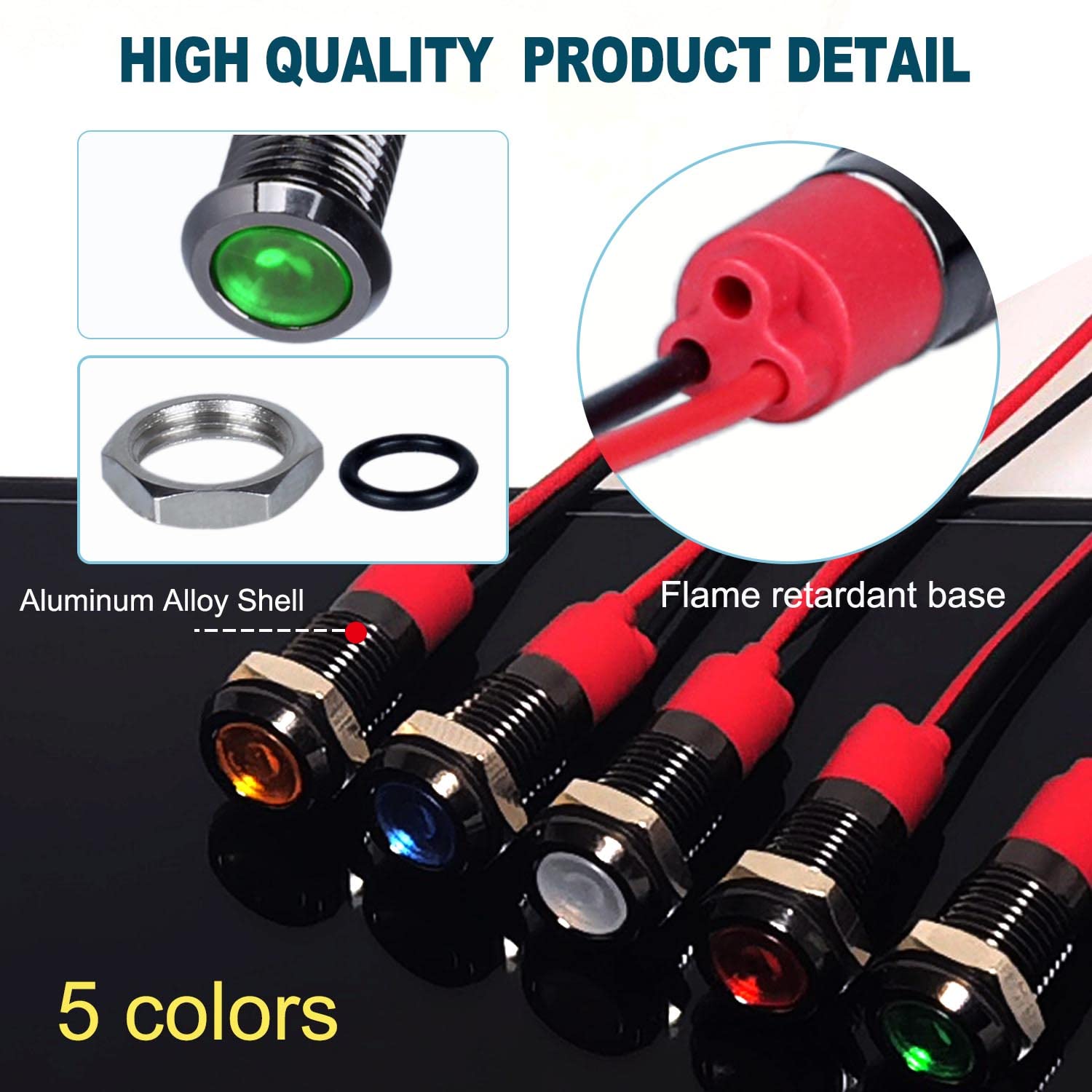 Dmwd 5 Pcs 12V-24V 20Ma Energy Saving Led Indicator Light Aluminium Alloy Housing 8Mm (1/3'') Mounting Hole Waterproof With 15Cm