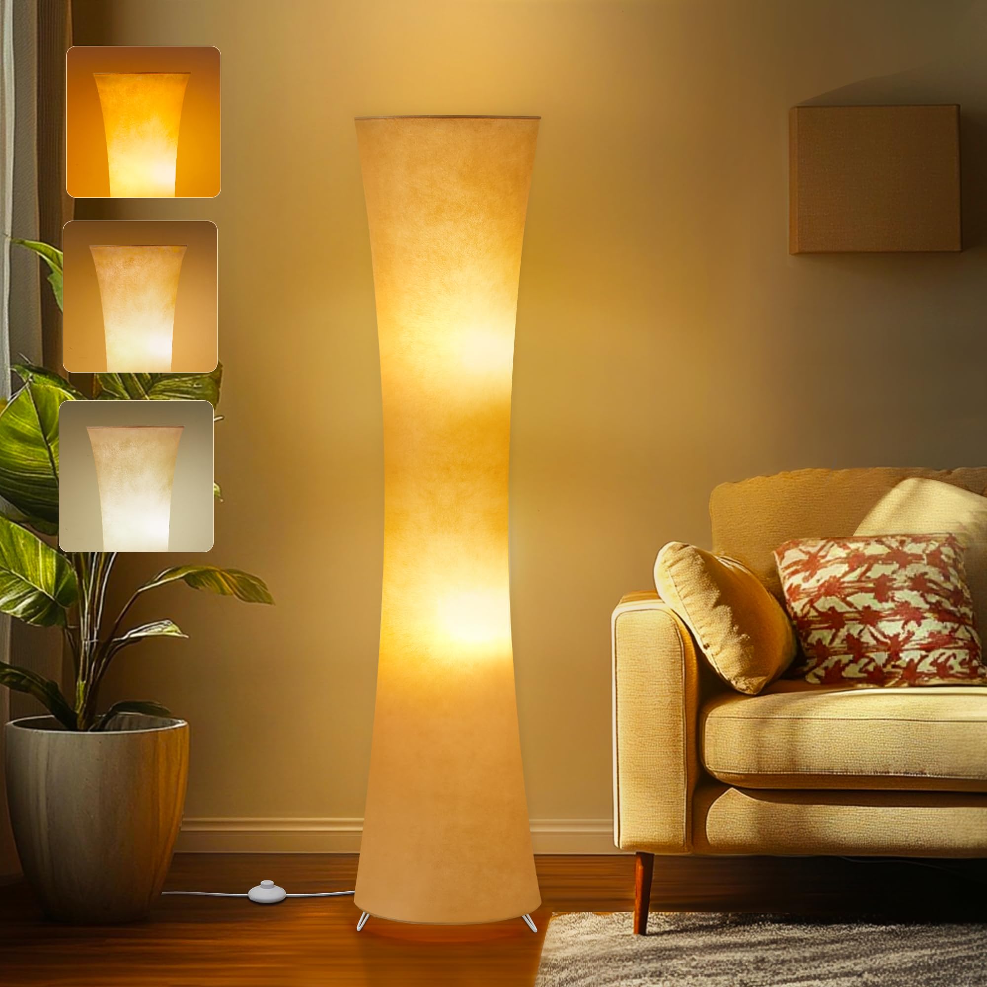 Gyrovu 46'' Modern Floor Lamps For Living Room, Led Column Standing Floor Lamp With 3 Color Temperature Adjustable & Fabric Lamp