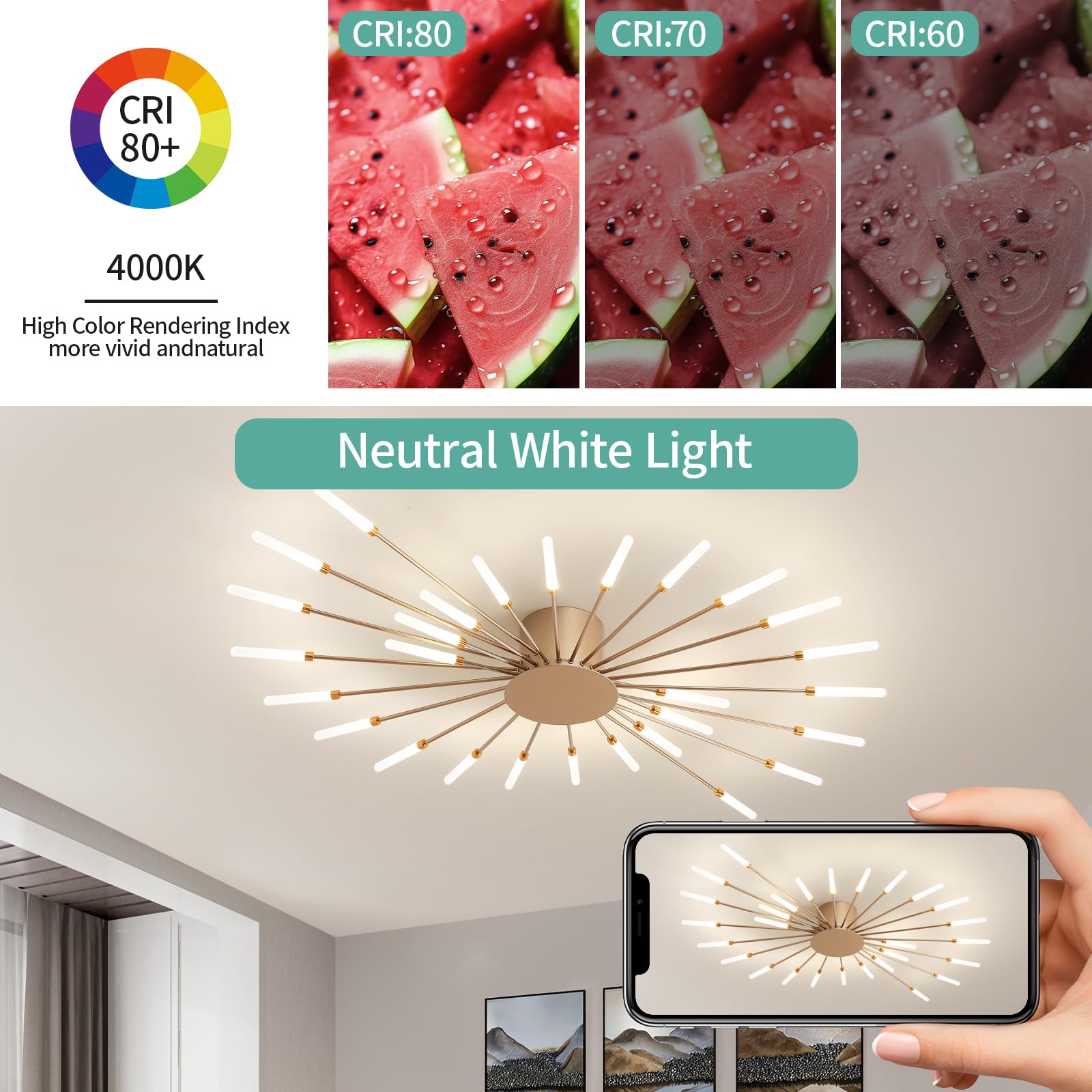 Ziidoo Modern Ceiling Light  28 Lights Metal Firework Designed Chic Led Lighting Fixture For Farmhouse Kitchen Dining Room Bedroom Hallway Living Room (Gold And Dark Gold)