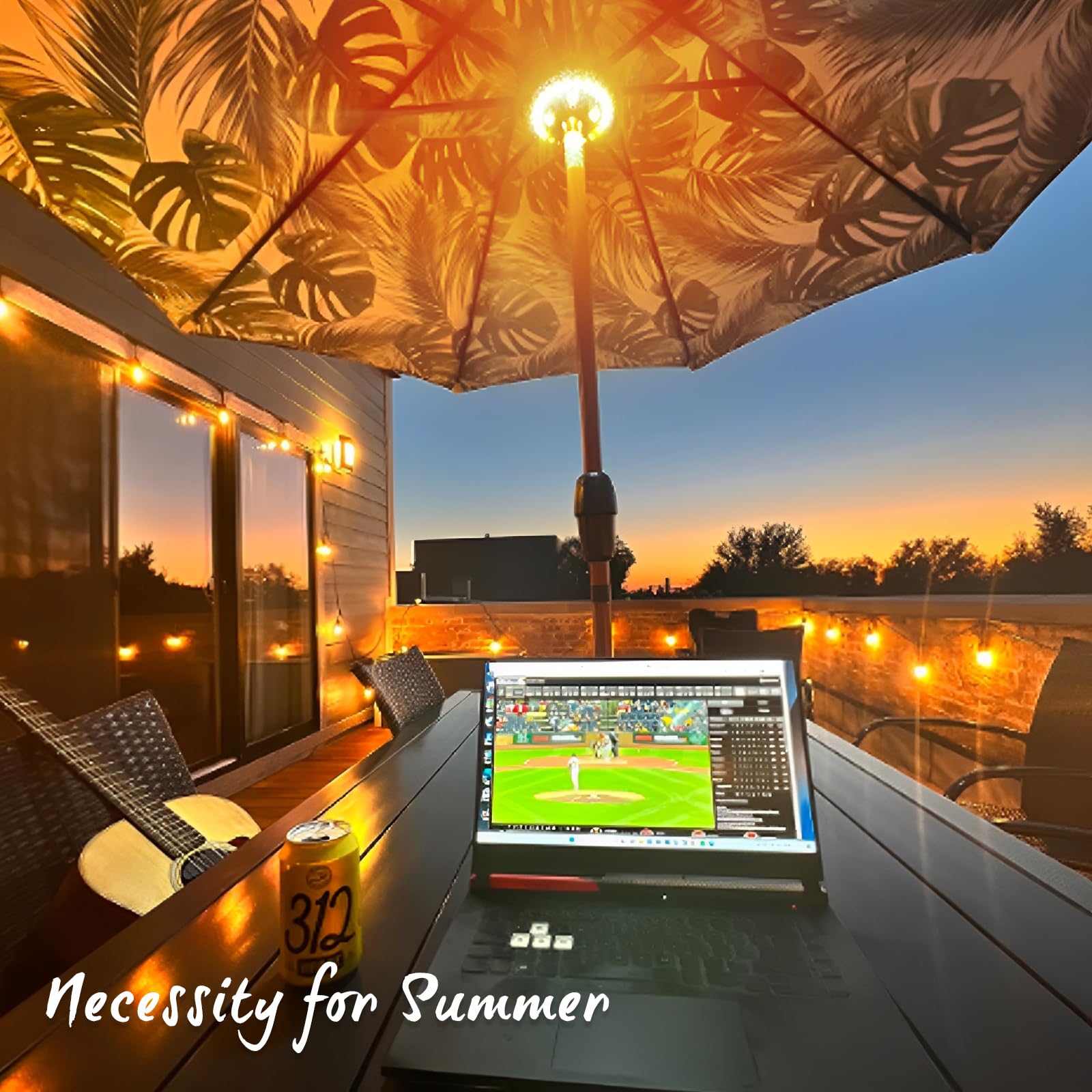 LATME Patio Umbrella Light Rechargeable Umbrella Lights- 10-25 Hours Runtime,Umbrella Pole Light 3 Lighting Modes Cordless,Patio