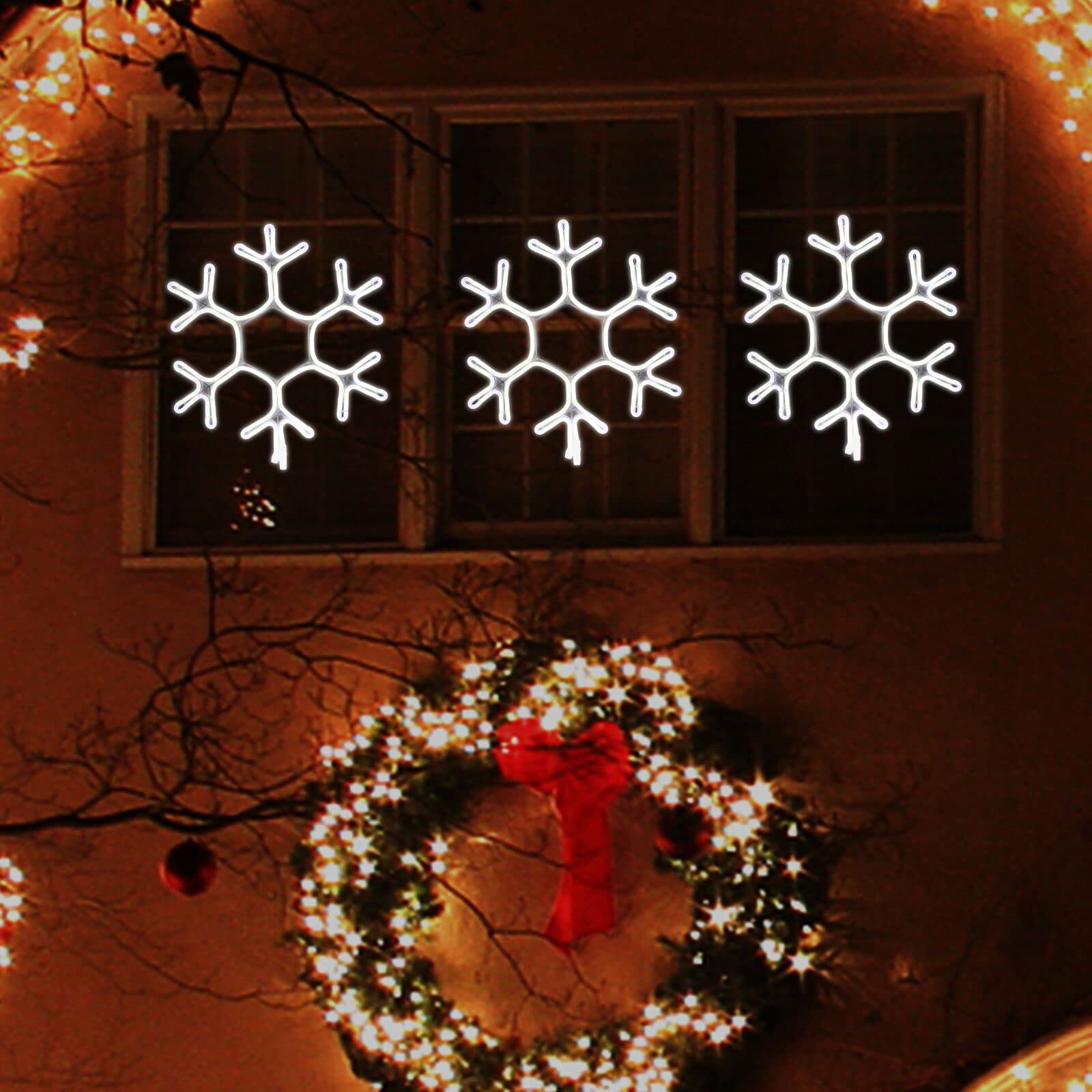 Lamphome [Large 15"X13.3" 360 Led Snowflake Neon Motif Super-Bright White Leds Outdoor Christmas Decoration With Ul Standard Adaptor Waterproof For Outdoor Home Party Wall Hanging Holiday Christmas