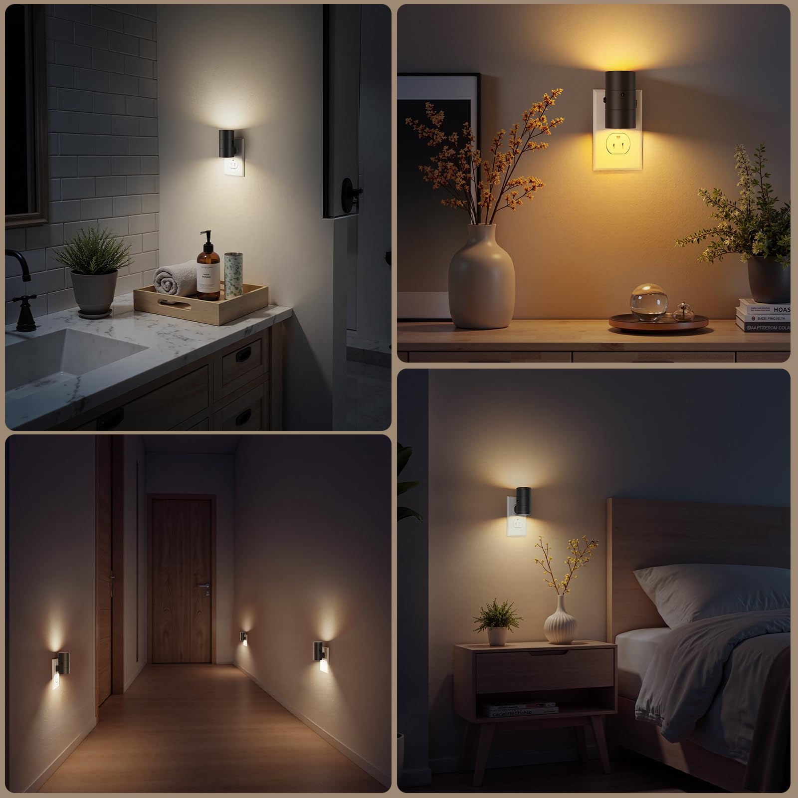 VOLISUN Dimmable LED Night Light, 0-100LM Adjustable Brightness, 2 Pack, Black, Amber/3000K/4500K, Model XYD001-amber