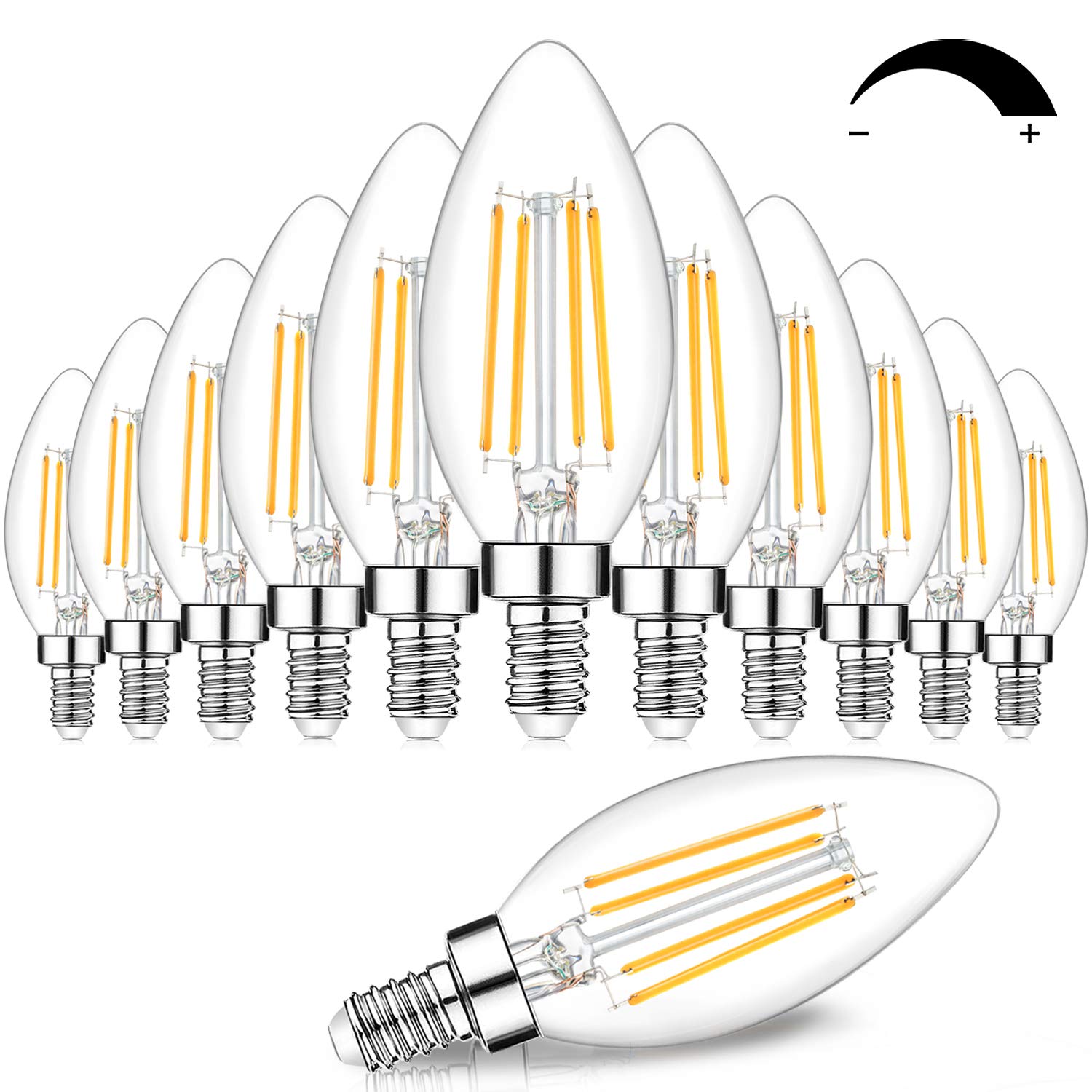 12-Pack Dimmable E12 Led Candelabra Bulbs 60W Equivalent, 2700K Soft Warm White, 600 Lumens B11 Candle Base 6W C35 Led Filament 
