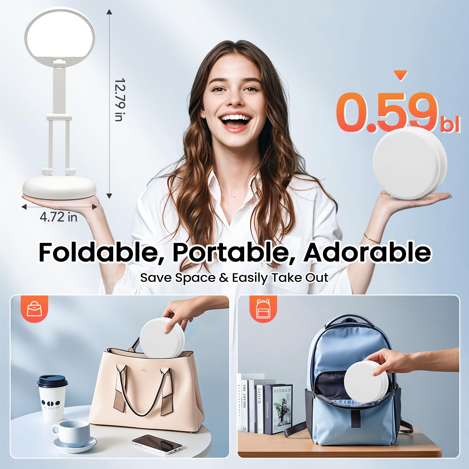 One Fire Battery Operated Small Desk Lamp - Foldable, Portable, Dimmable, White Wood Light