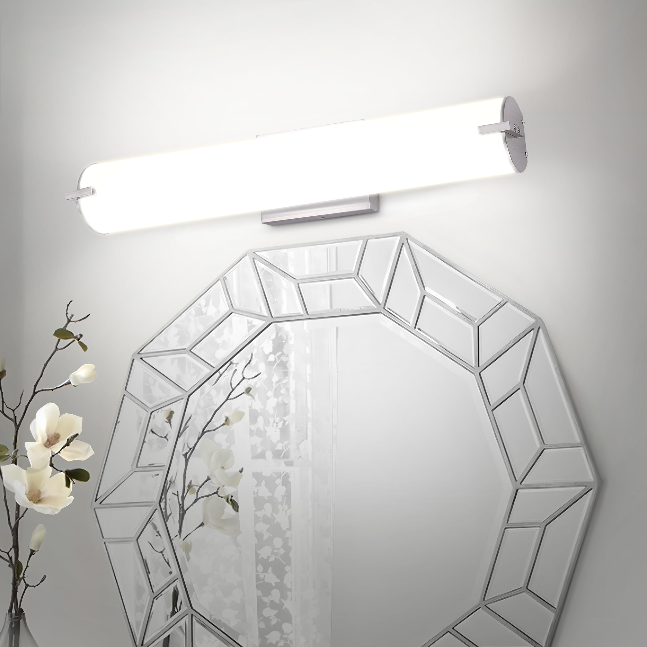 Asd Led 24 Vanity Wall Mount Light Fixture  Linear Bathroom Lighting Bar | 3Cct  Dimmable  Energy Star  Etl Listed | 25W 1950Lm 3000-5000K 120V | Long Tube Bath Sconce Over Mirror | Nickel