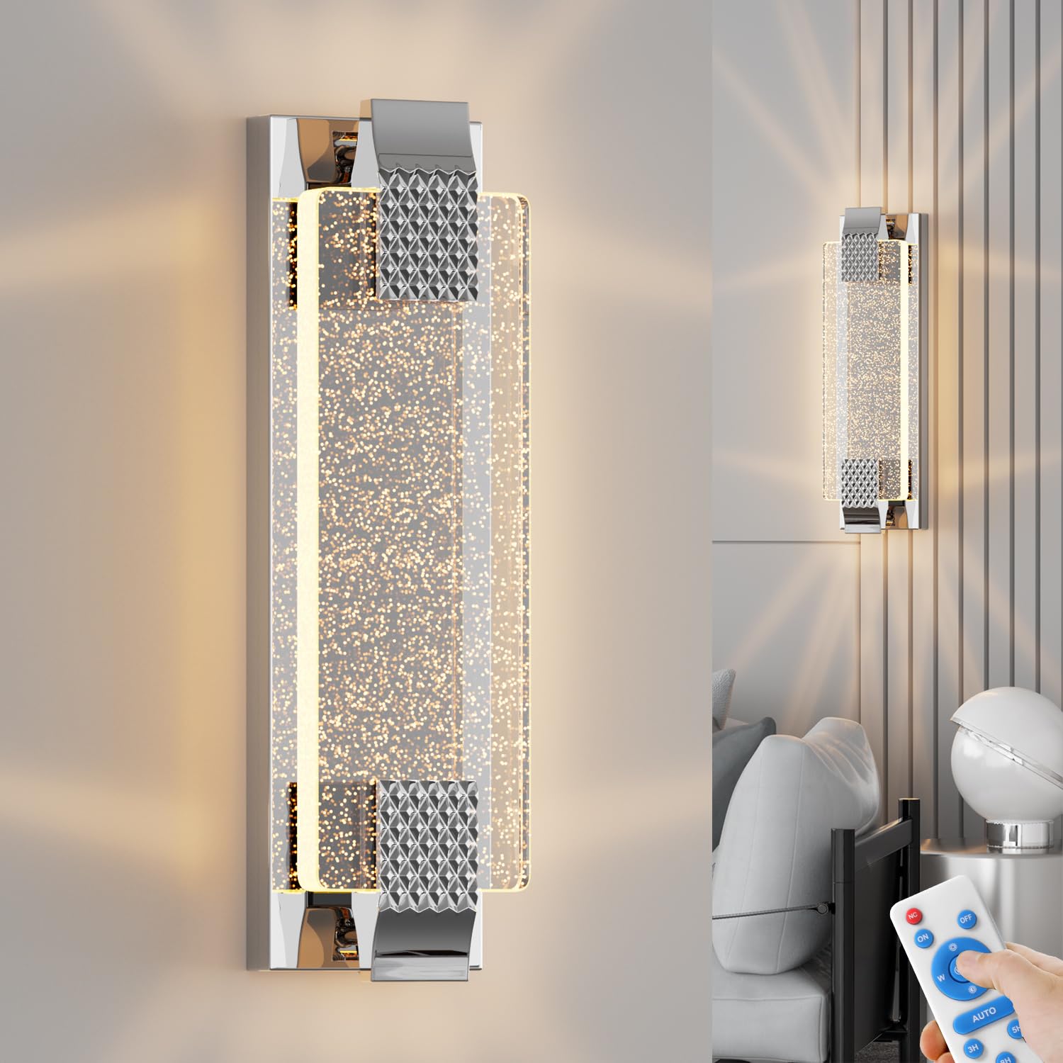 camuucci Battery Operated Wall Sconce, Rechargeable 12000mAh, Dimmable, 15.2 Inches, Silver, Model SNCD, Indoor Lighting Fixture