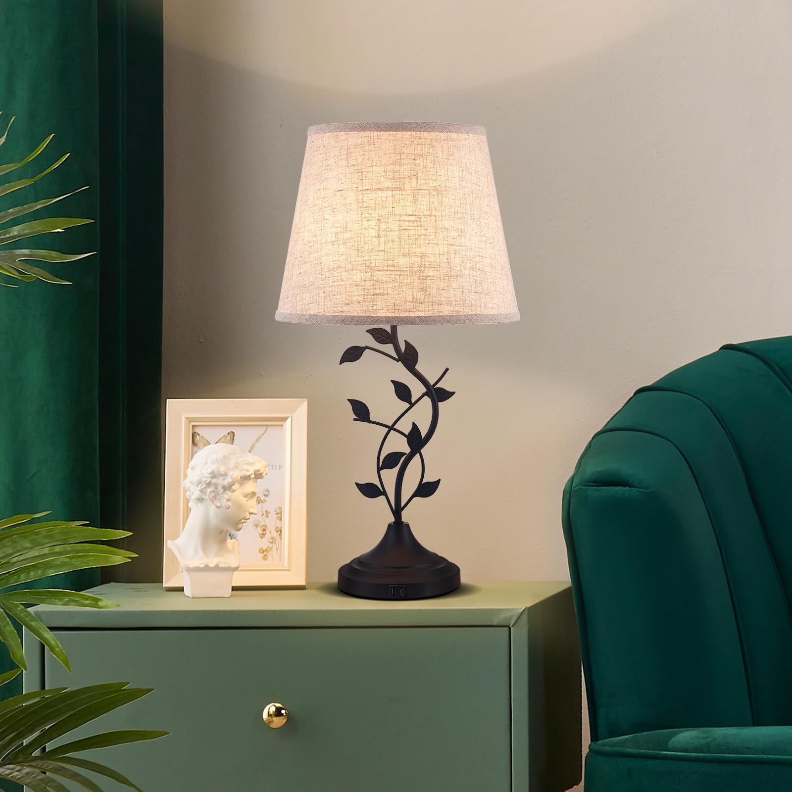 Kakanuo USB Charging Bedside Lamp - Traditional Retro Desk Lamp with USB-A/C Ports, Beige, Model MKTBA