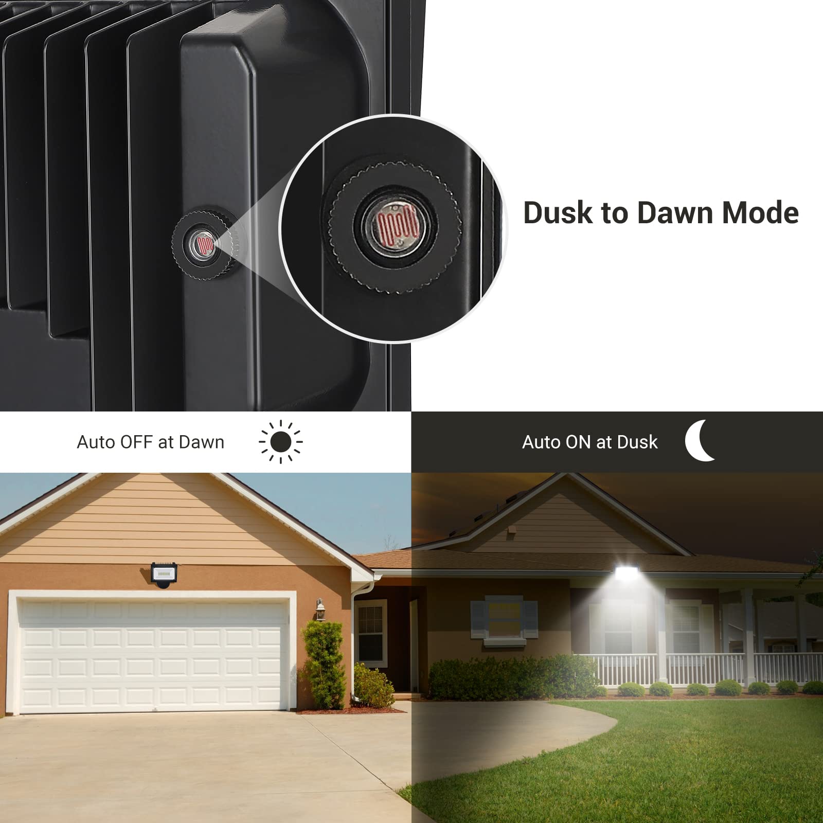 EDISHINE Dusk to Dawn LED Security Light, 65W 6670LM LED Flood Light Outdoor, IP65 Waterproof, 5000K Daylight Knuckle Mount Floo