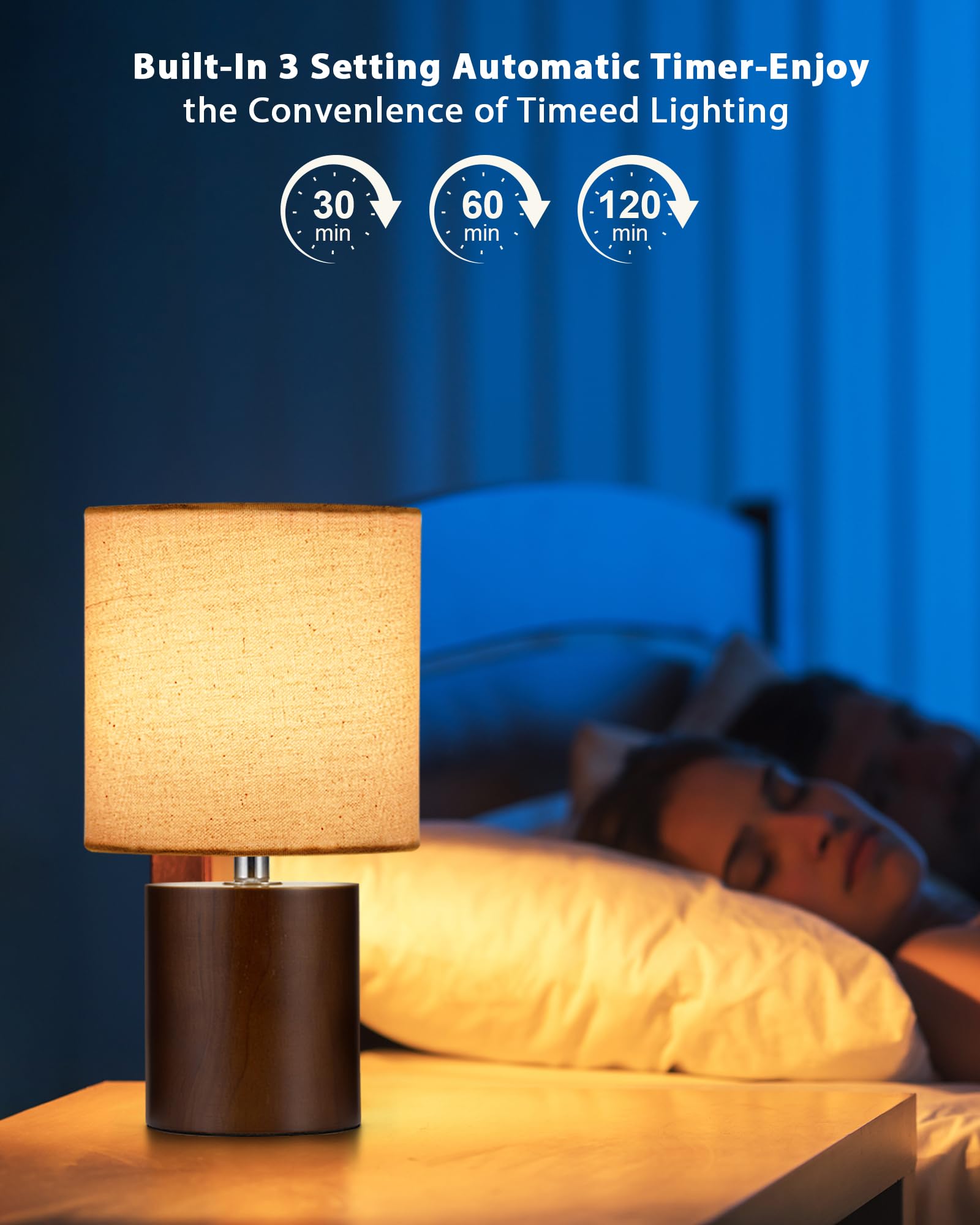 Umexus Rechargeable Cordless Table Lamp With Timer, Remote, Dimmer, Wood Small Battery Operated Lights, Warm Bedroom Nightstand