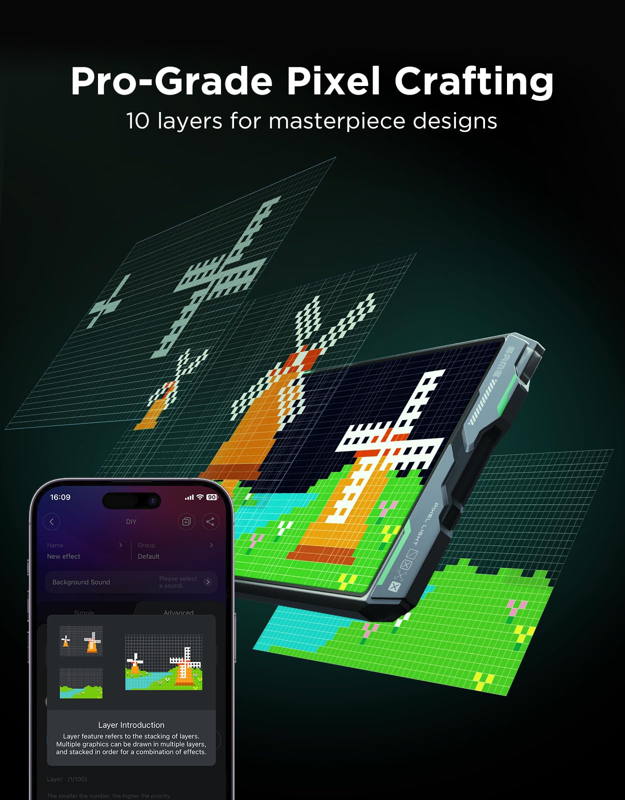 Govee Gaming Pixel Light, RGBIC LED Panel with Real-time Info Display, 150+ Scene Modes & DIY Options, Smart Pixel Lights (Wi-Fi