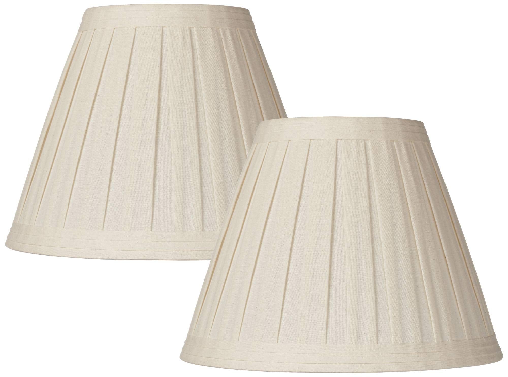 Set Of 2 Creme Linen Box Pleated Medium Drum Lamp Shades 7&quot; Top X 14&quot; Bottom X 11&quot; High (Spider) Replacement With Harp And Finial - Springcrest