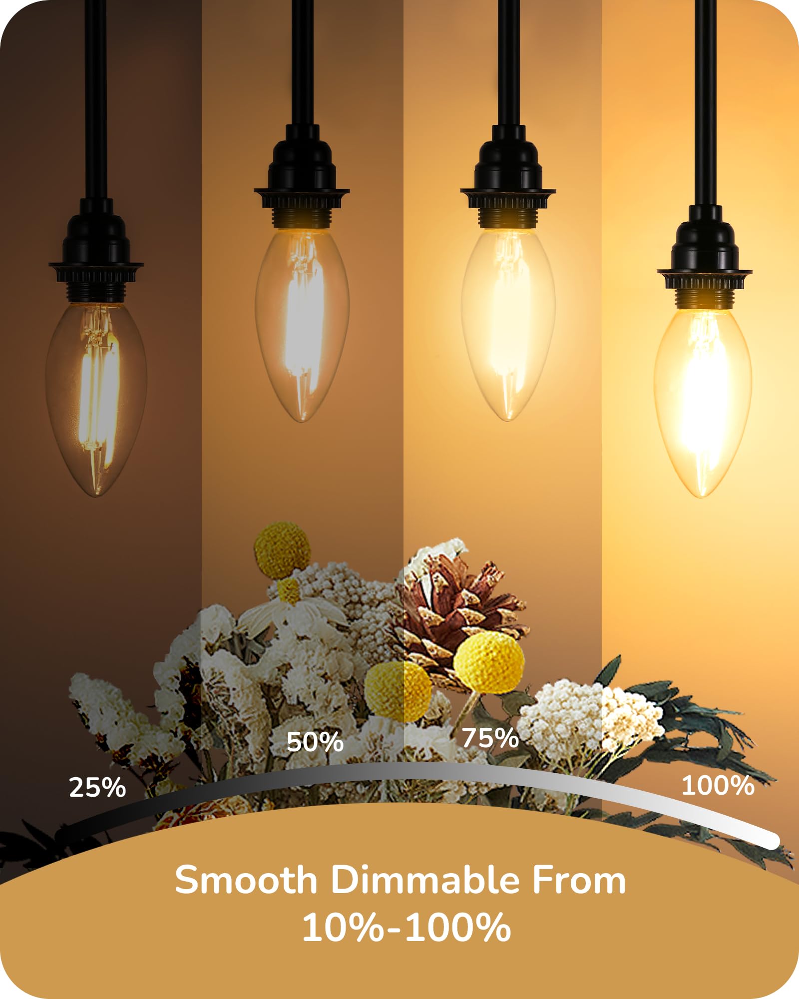 Edishine E12 Led Candelabra Bulb, 5W Equivalent 60W 2700K 500Lm Warm Light, Dimmable Chandelier Light Bulbs, Led Candle Light Bu