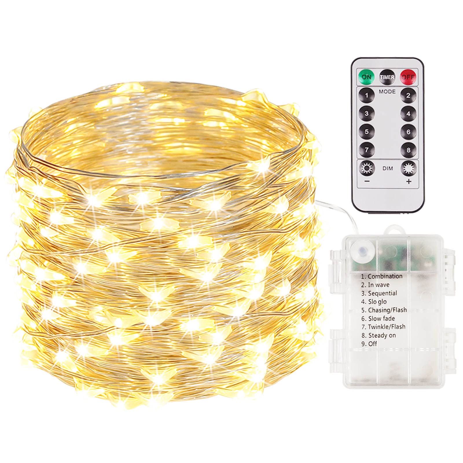 100 LED Fairy Lights Battery Operated with Remote, 33FT Waterproof Twinkle Lights with Timer & 8 Modes, Fairy String Lights Outd