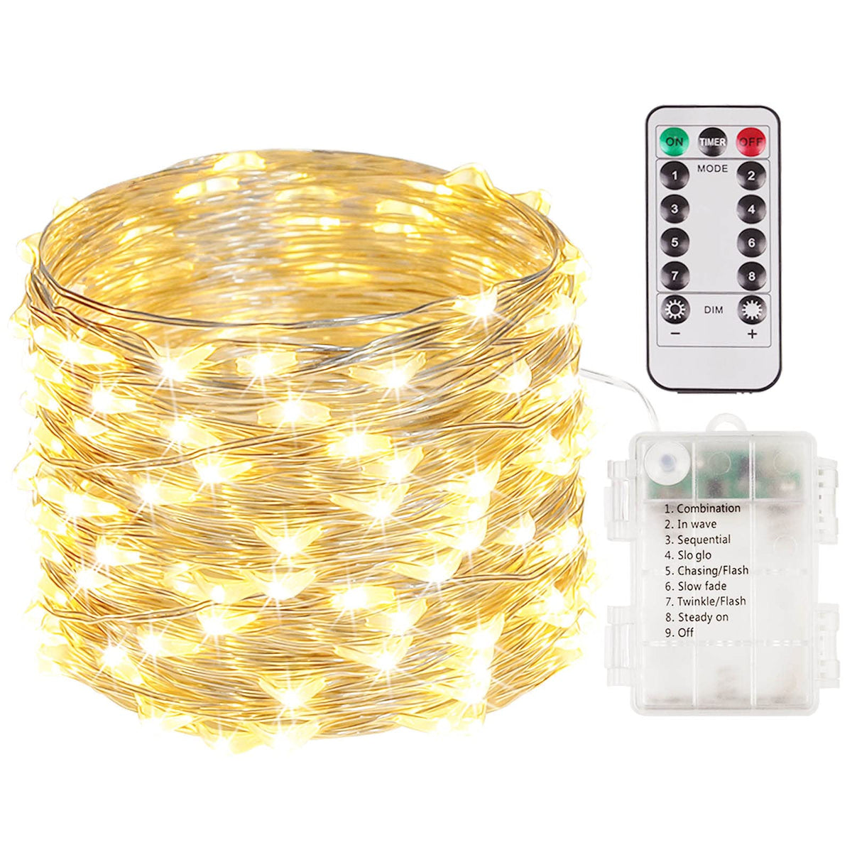 100 LED Fairy Lights Battery Operated with Remote, 33FT Waterproof Twinkle Lights with Timer & 8 Modes, Fairy String Lights Outd