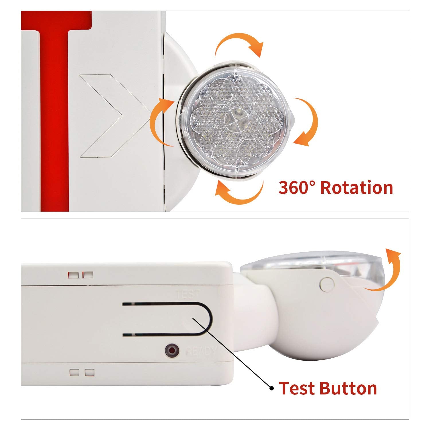 Akt Lighting Emergency Exit Light, Adjustable Two Led Head Exit Sign Light, Commercial Emergency Exit Lighting Combo With Back-U