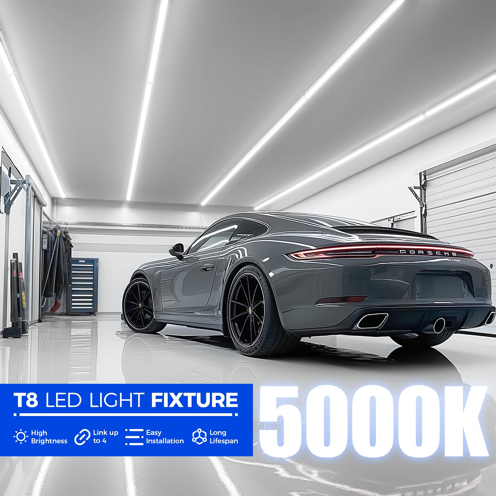 Barrina 8Ft Led Shop Light, 72W 10000Lm 5000K, Daylight White, V Shape, Clear Cover, T8 Linkable Shop Lights, Led Tube Lights Wi