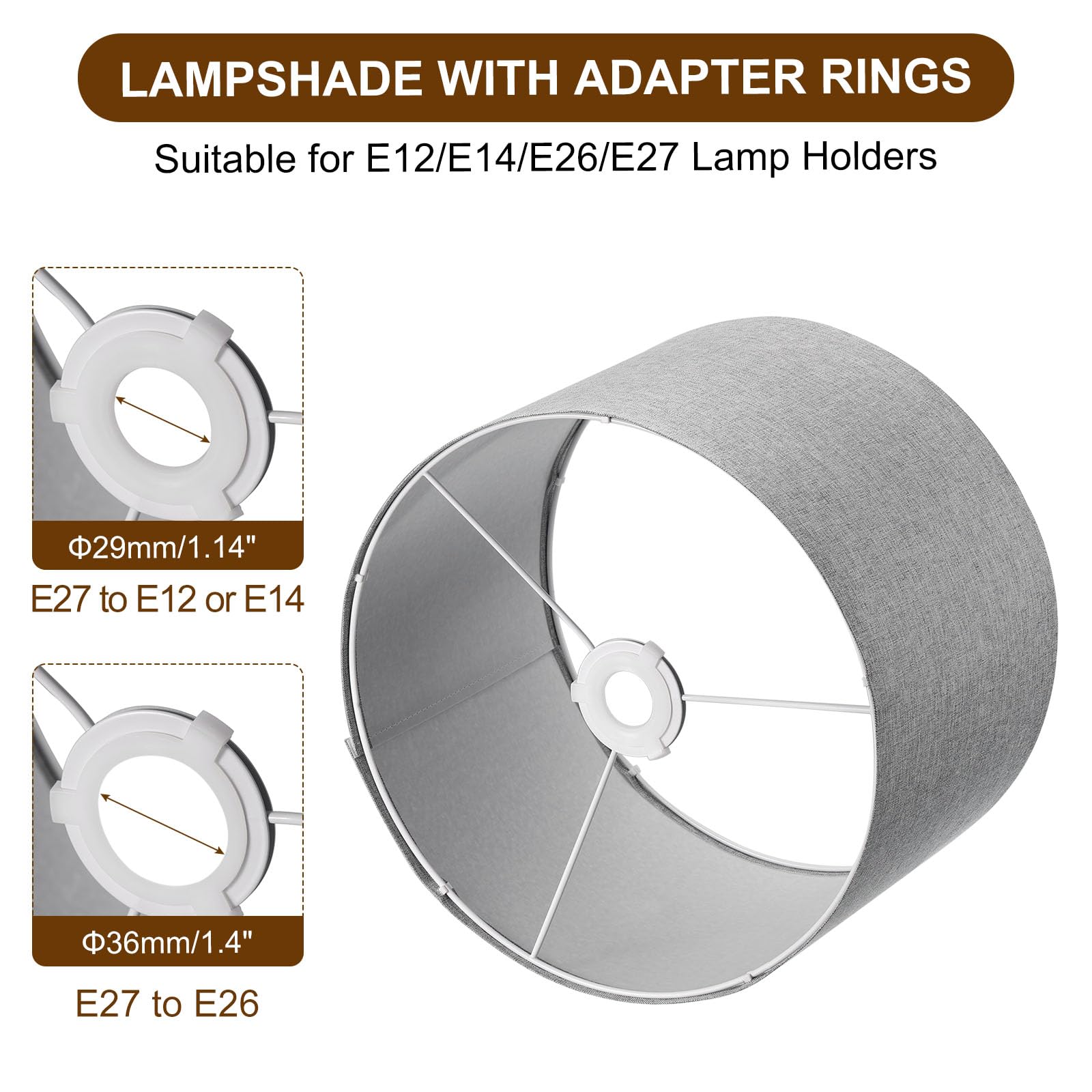 Drum Lamp Shades For Table Lamps 12''X12''X8'' Linen Lampshade Set Of 2 Easy Assembly Lamp Shade With E27 To E26/E14 Adapters Fo