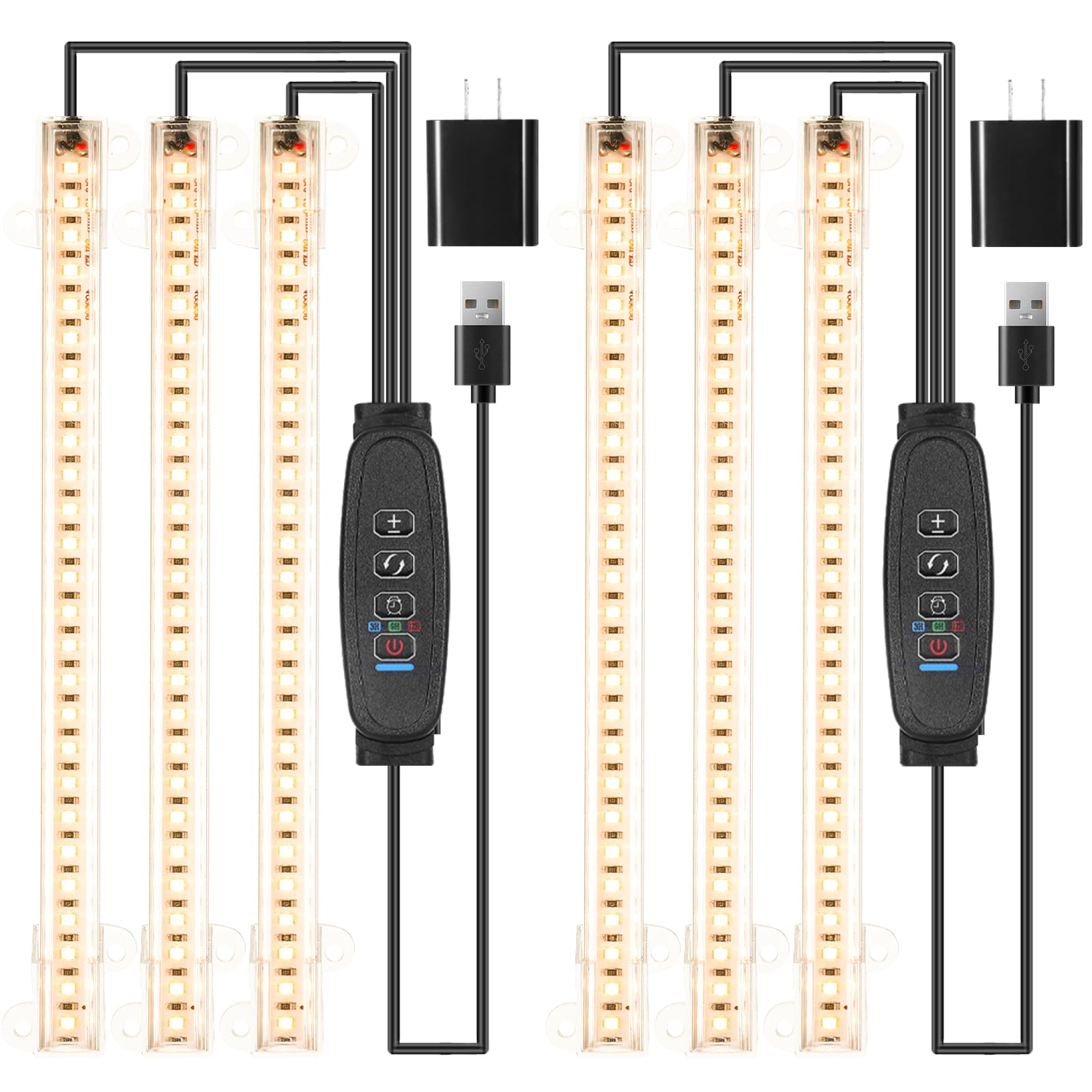 LED Grow Light Bands  Grow Lights for Indoor Plants Full Spectrum 3000K  Plant Light Bar with 3/9/12H Timer  10 Dimmable Levels for Seedling Succulent Best Match for Plant Shelf(3 Head?2 Pack)