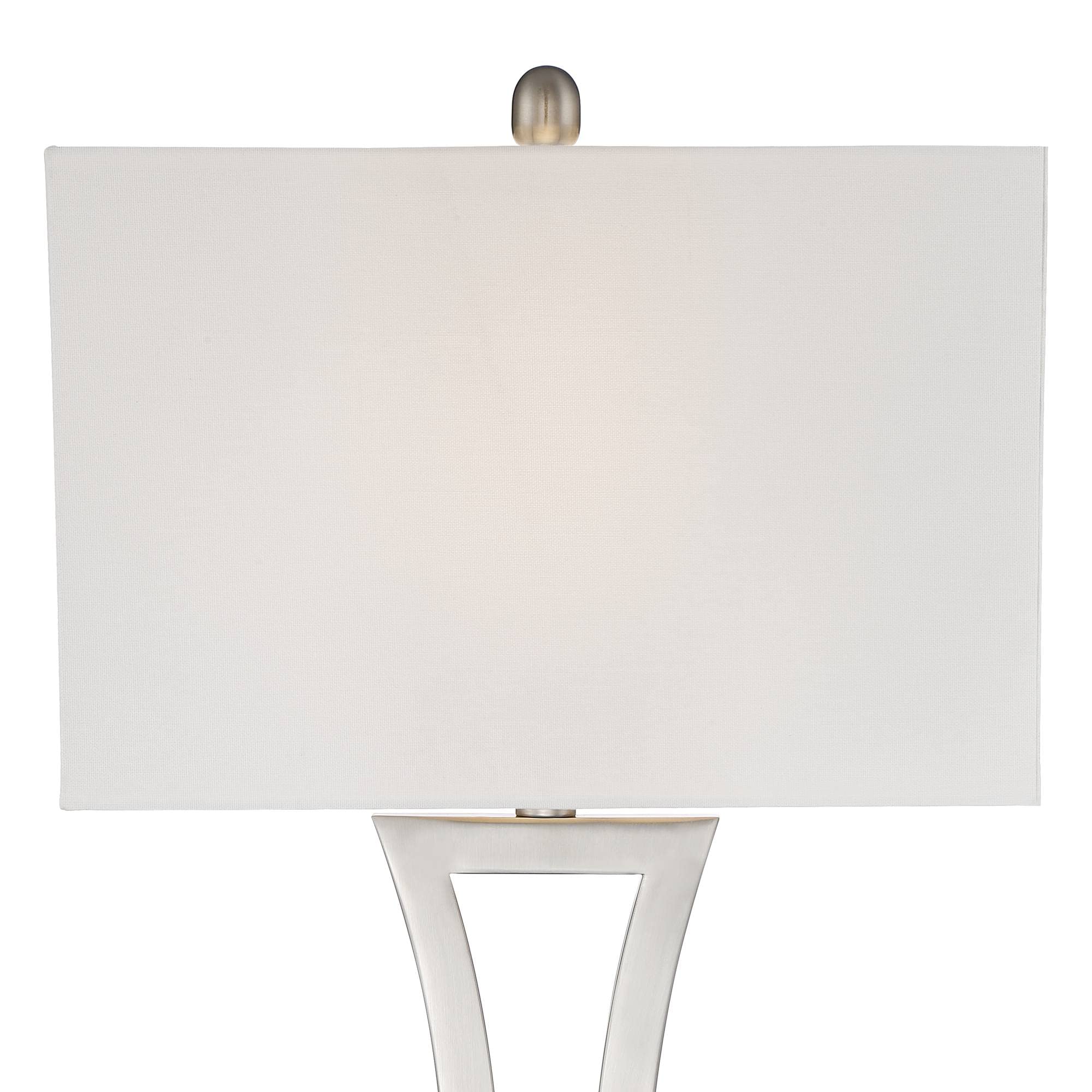 360 Lighting Roxie 31 Tall Table Lamps Set Of 2, Brushed Nickel Metal, Off White Fabric Shade For Bedroom, Living Room, Home Office