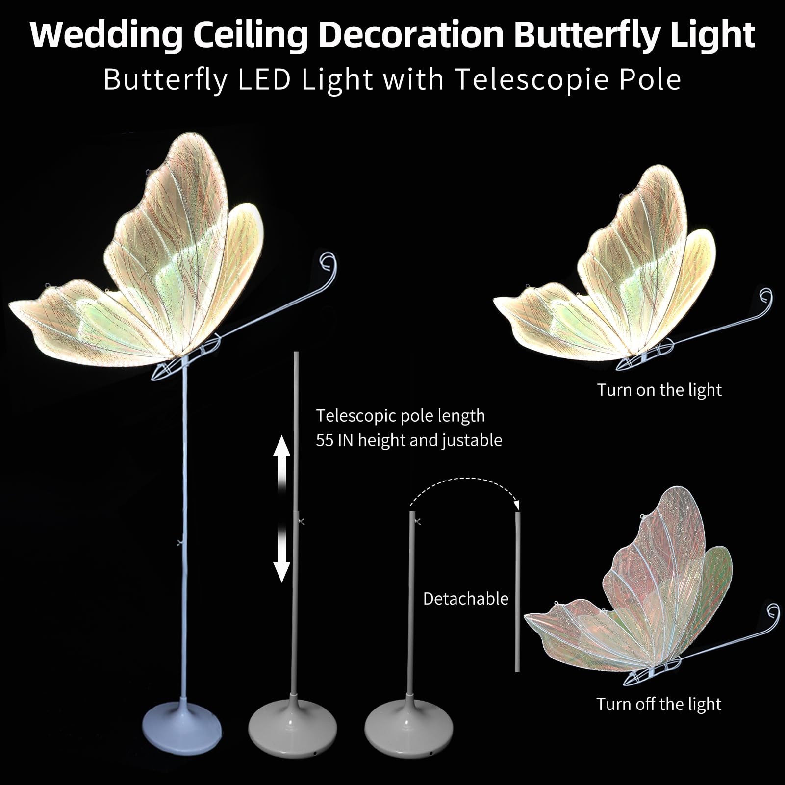 ECGOIOE Wedding Butterfly Floor Lamp, Iron, 100CM/39.4IN, Colored Gold - 2PCS, Creative Hanging Decoration for Events