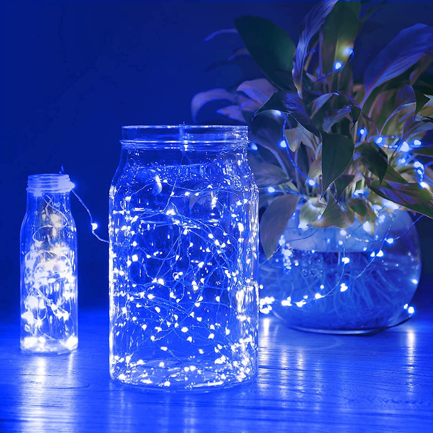 Sanniu LED Fairy Lights, 4 Pack Mini Battery Operated Copper Wire String Lights, 5m/16ft, Blue for Indoor Home Decoration
