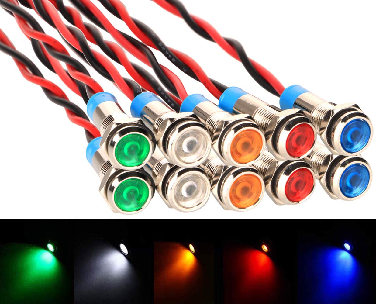 Gebildet 10Pcs 6Mm 1/4'' 12-24Vdc Led Metal Indicator Light Waterproof Signal Lamp Pilot Dash Directional Car Truck Boat With Wi