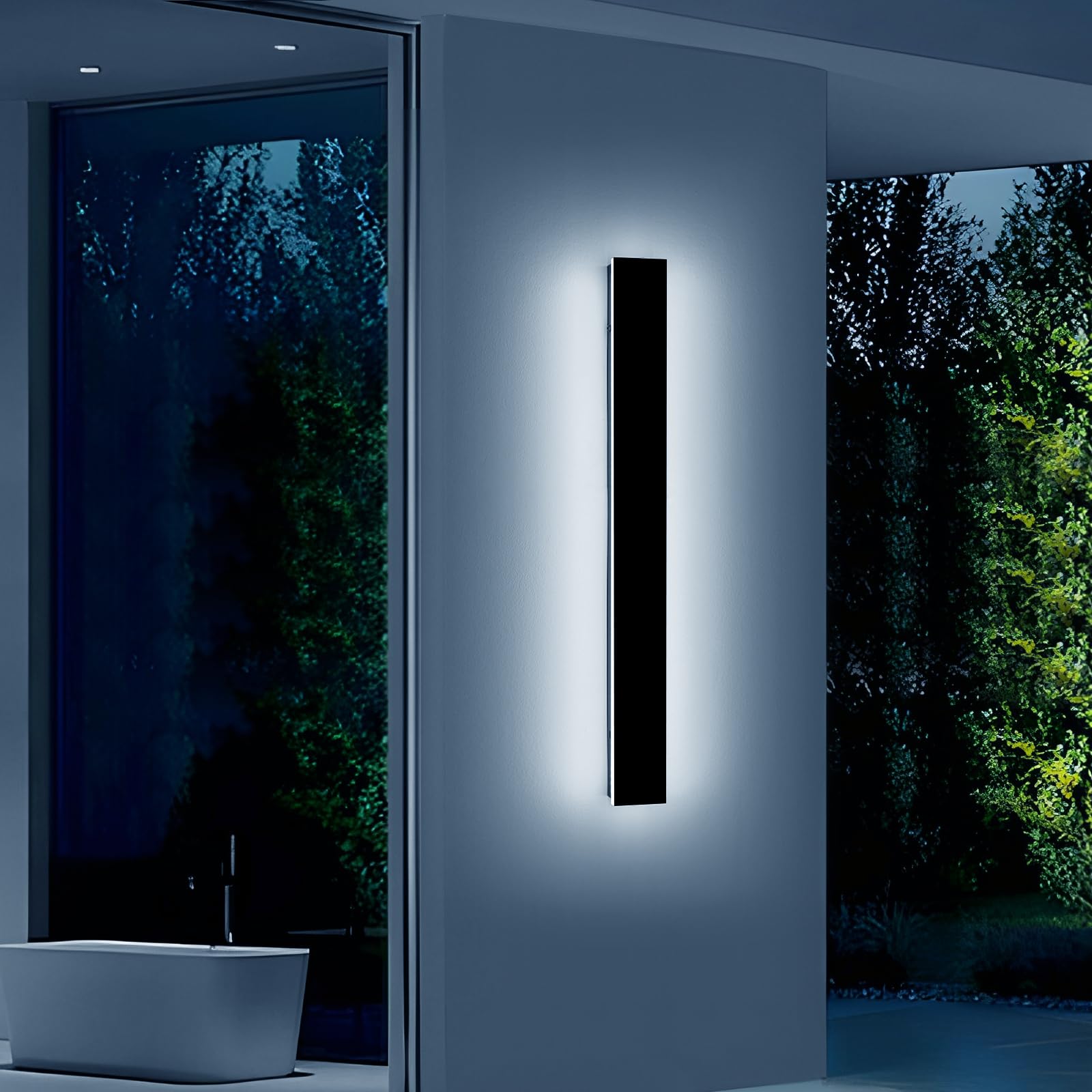 Daoseolo 39inch Modern Outdoor Wall Light, Dimmable LED Sconce, IP65 Waterproof, Black, Model CB-TG-39IN, with Remote Control