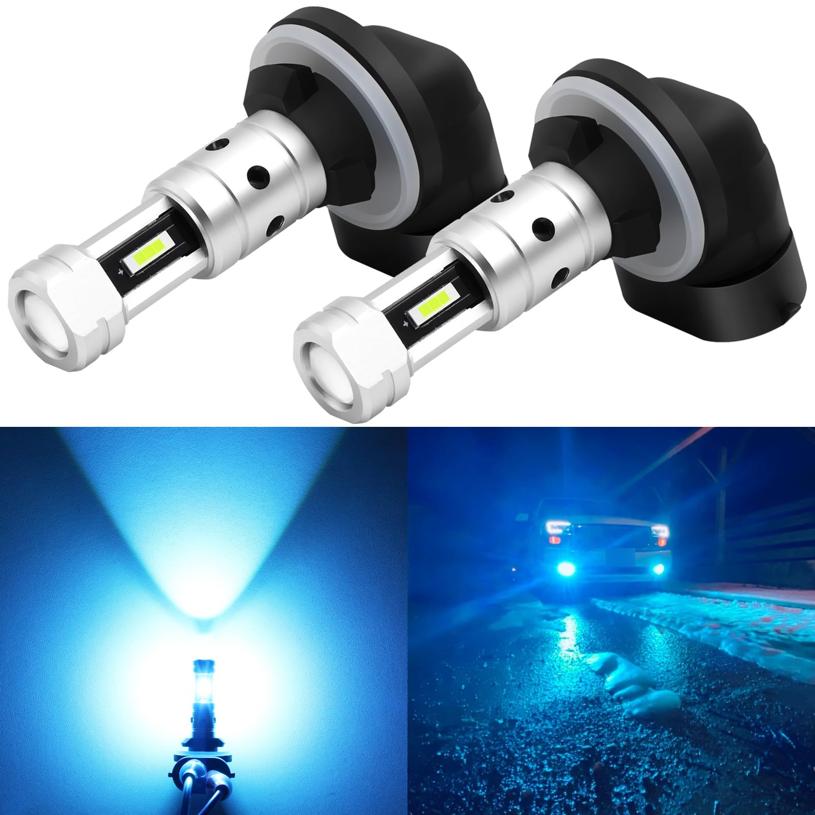 PHINLION 881 Blue LED Fog Light Bulbs, 3800 Lumens, Non-polarity, 8000K Ice Blue, Pack of 2
